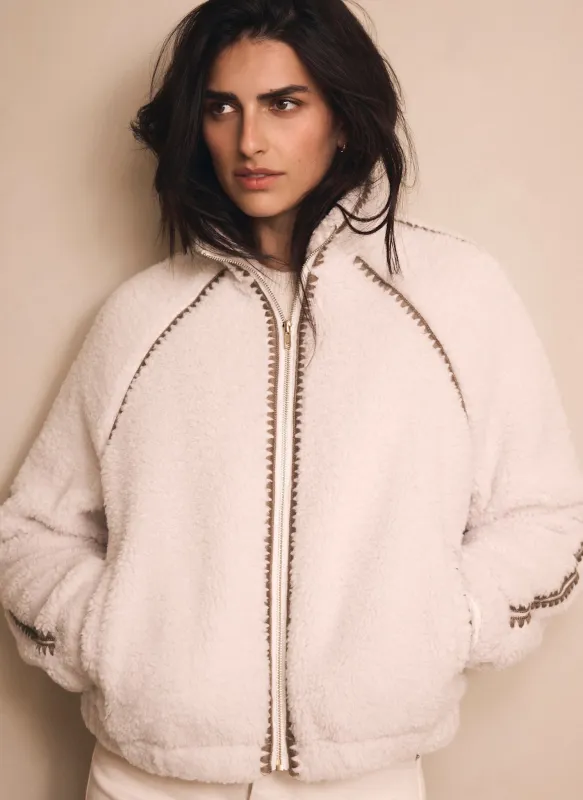 Cream Whipstitch Detail Borg Jacket sold by Mint Velvet