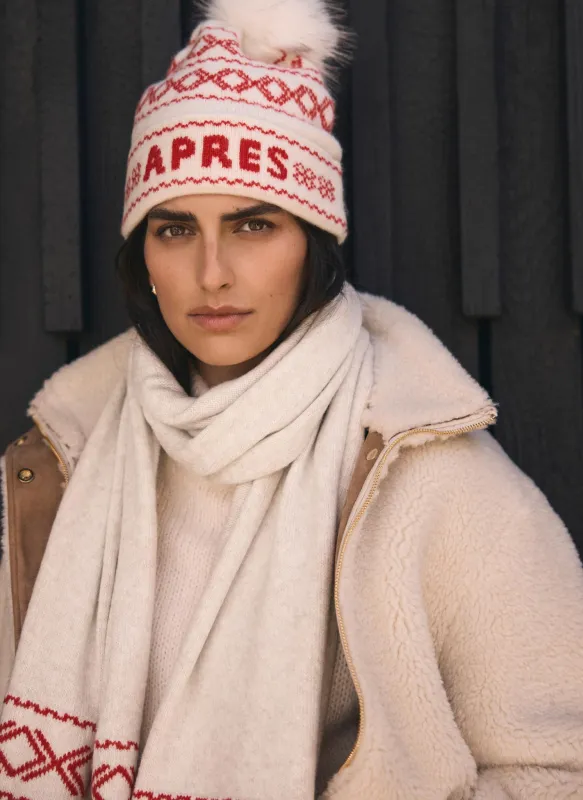 Red Graphic Apres Knit Bobble Hat sold by Mint Velvet