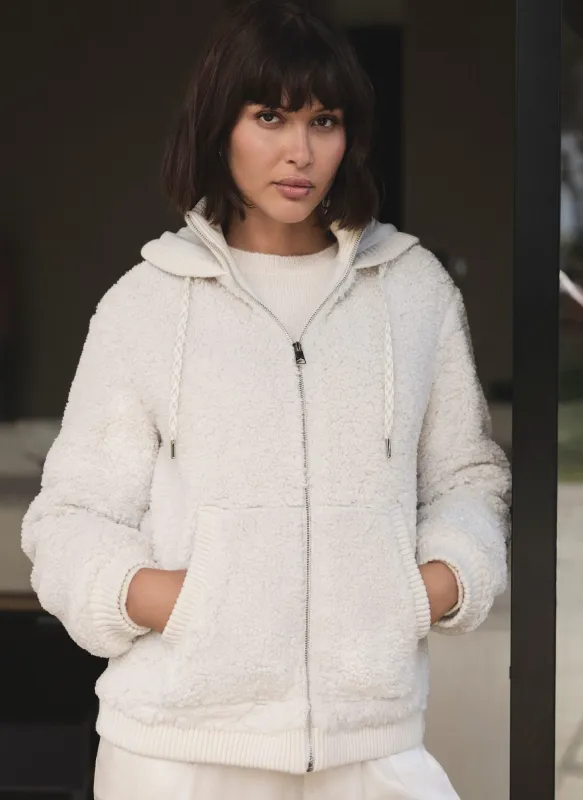 Cream Borg Zip Hood Jacket sold by Mint Velvet