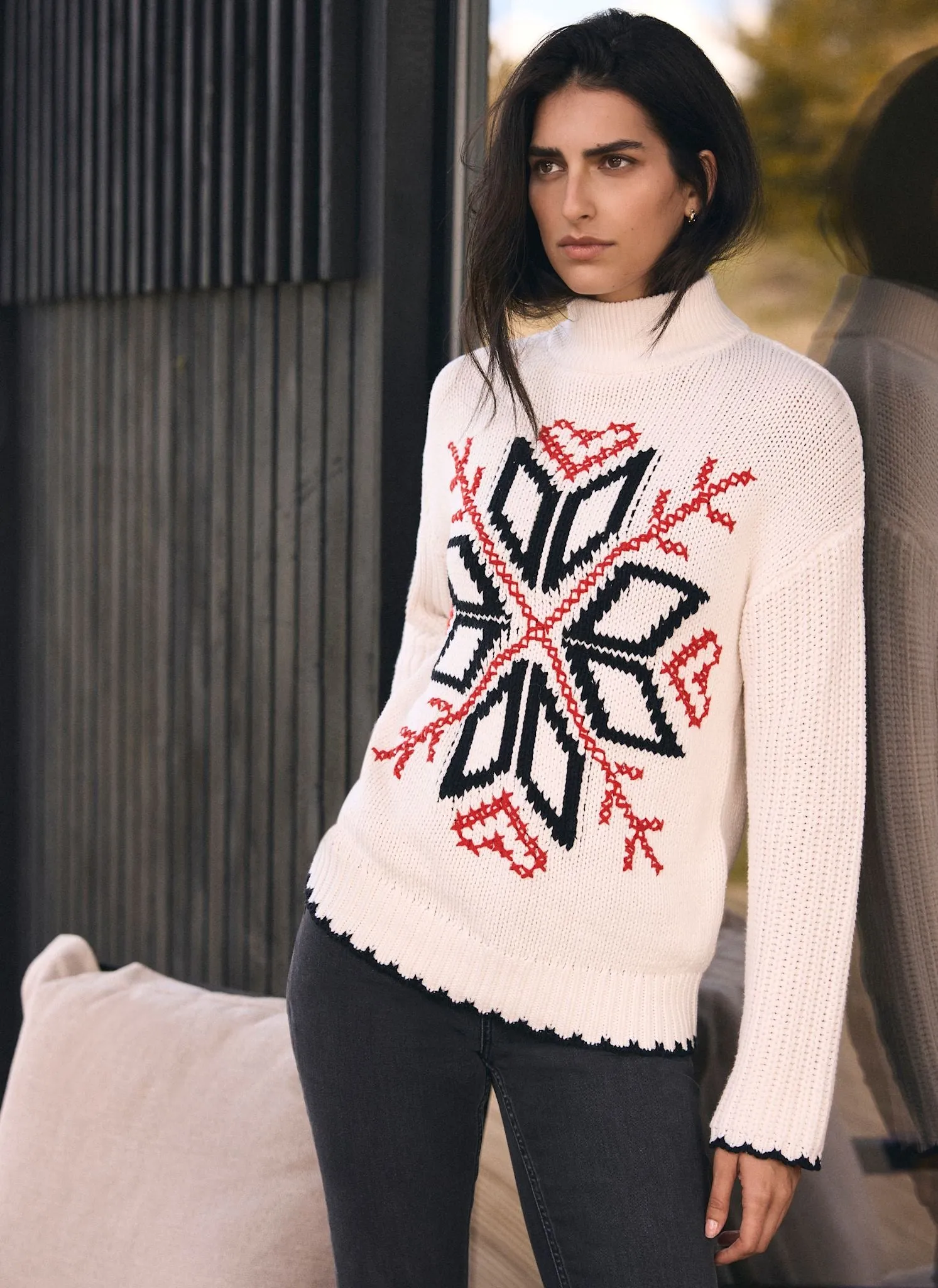 White Snowflake Cotton Blend Knit Jumper sold by Mint Velvet product image thumbnail 3