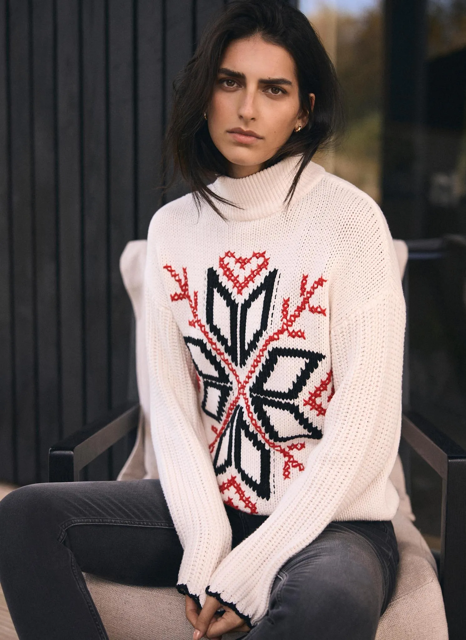 White Snowflake Cotton Blend Knit Jumper sold by Mint Velvet product image thumbnail 2