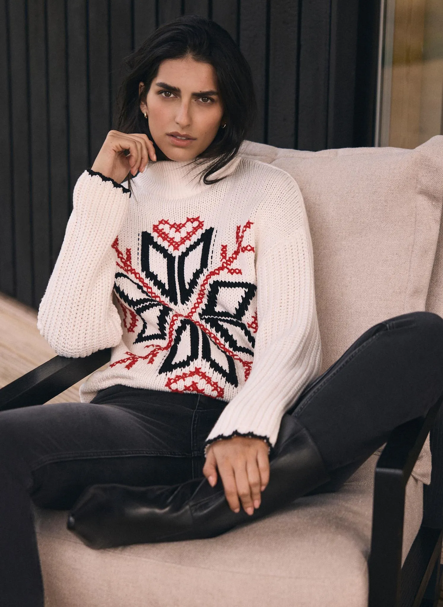 White Snowflake Cotton Blend Knit Jumper sold by Mint Velvet