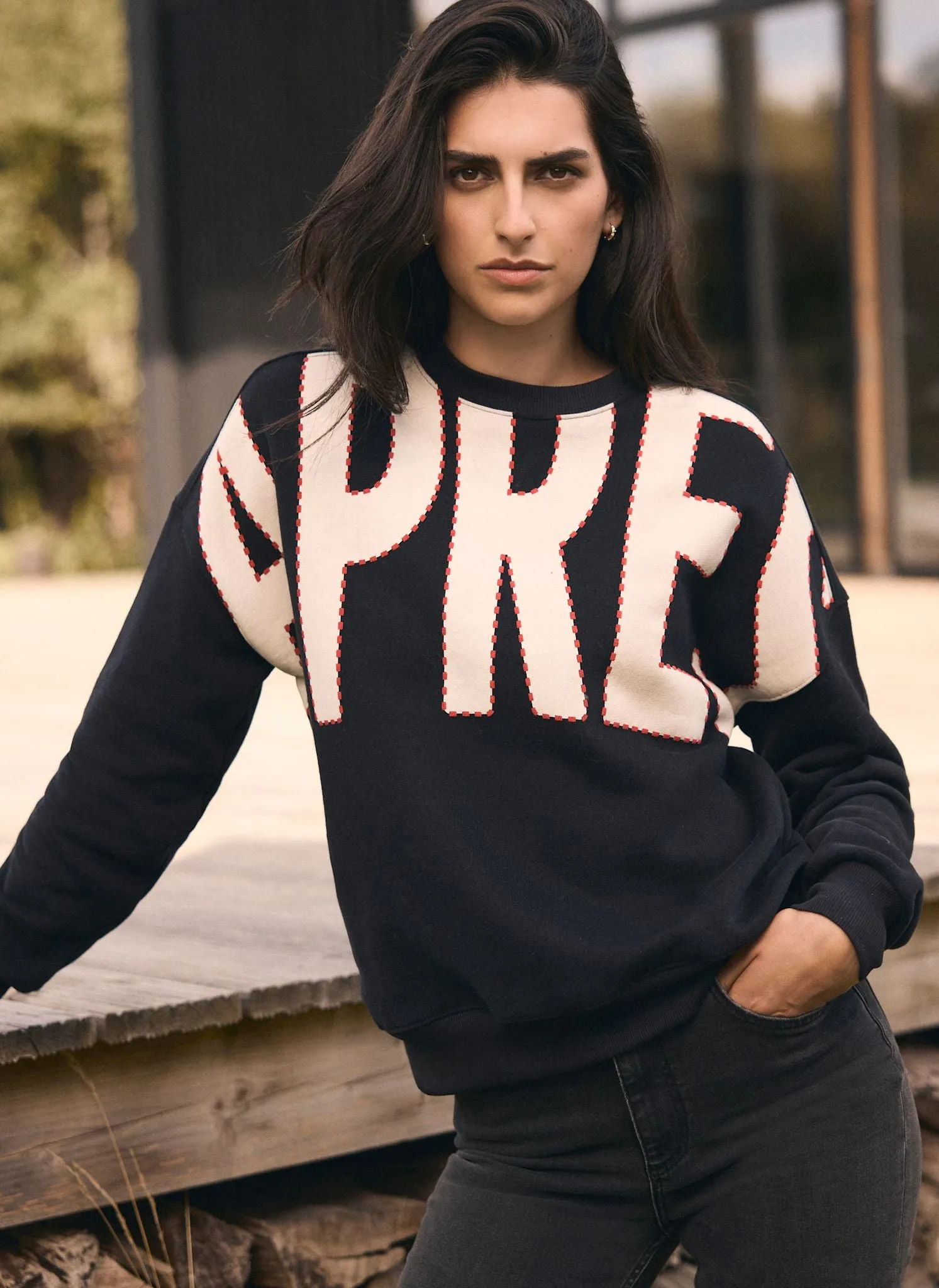 Black Cotton Blend Graphic Apres Sweatshirt sold by Mint Velvet product image thumbnail 3