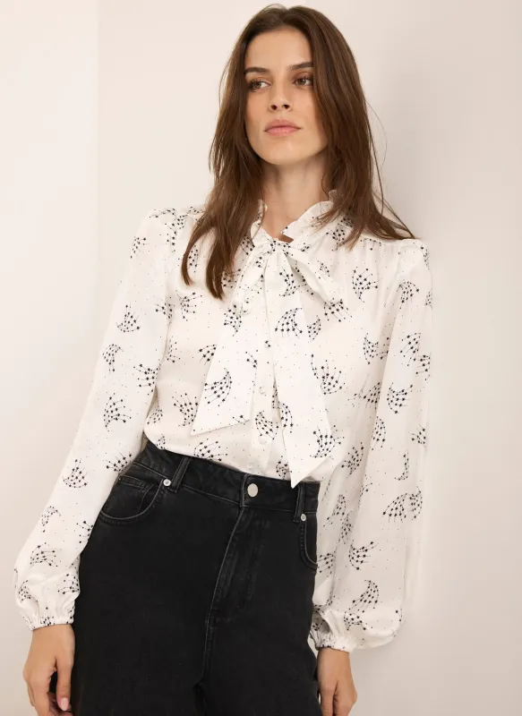 Cream Star Print Ruffle Blouse sold by Mint Velvet