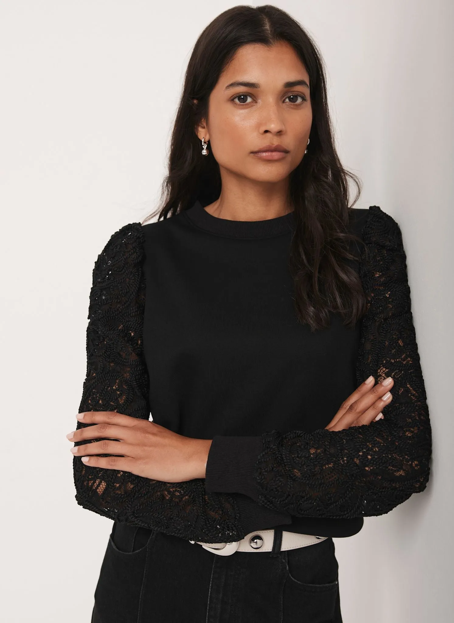 Black Lace Sleeve Sweatshirt sold by Mint Velvet product image thumbnail 3