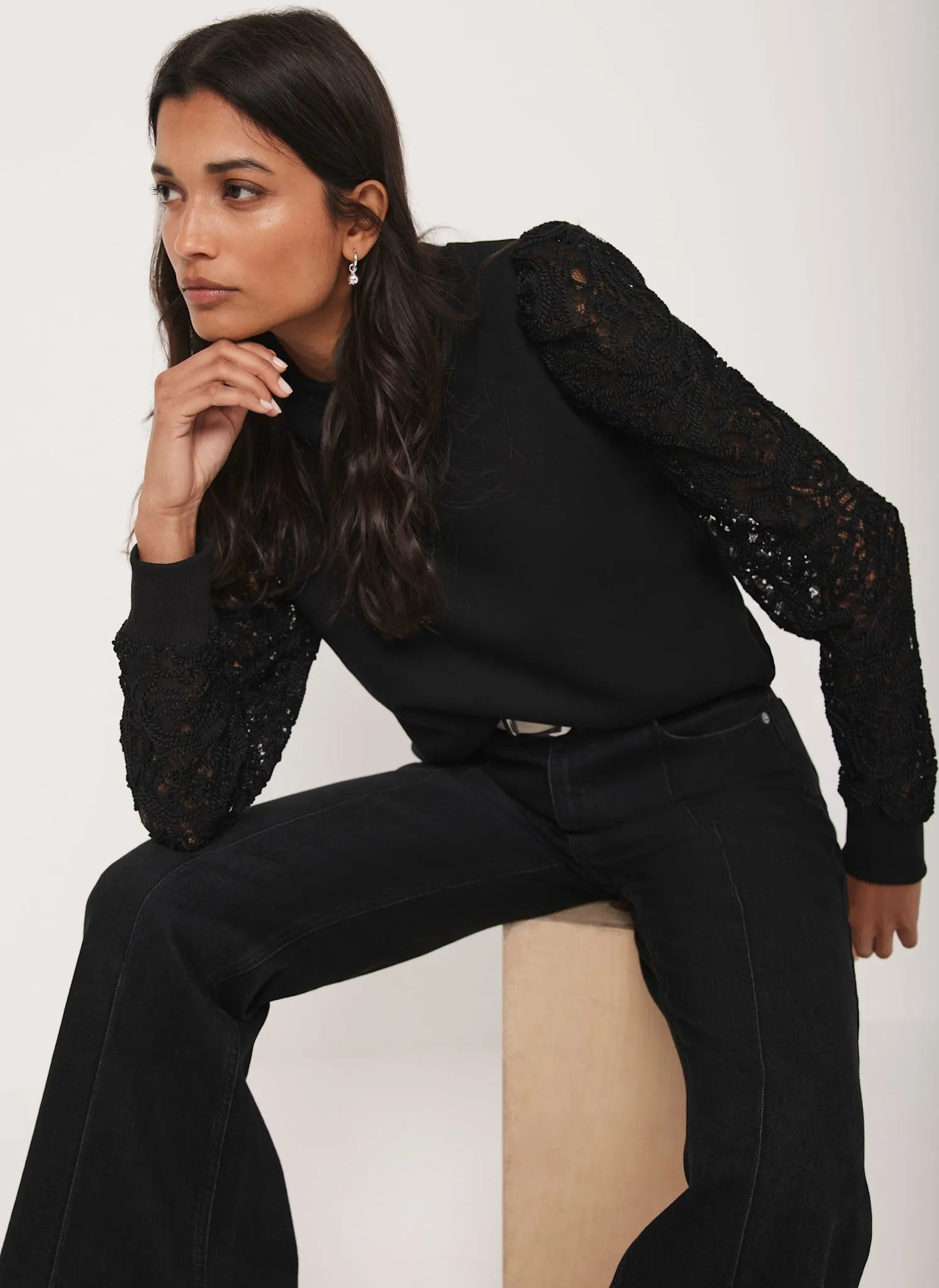 Black Lace Sleeve Sweatshirt sold by Mint Velvet product image thumbnail 4