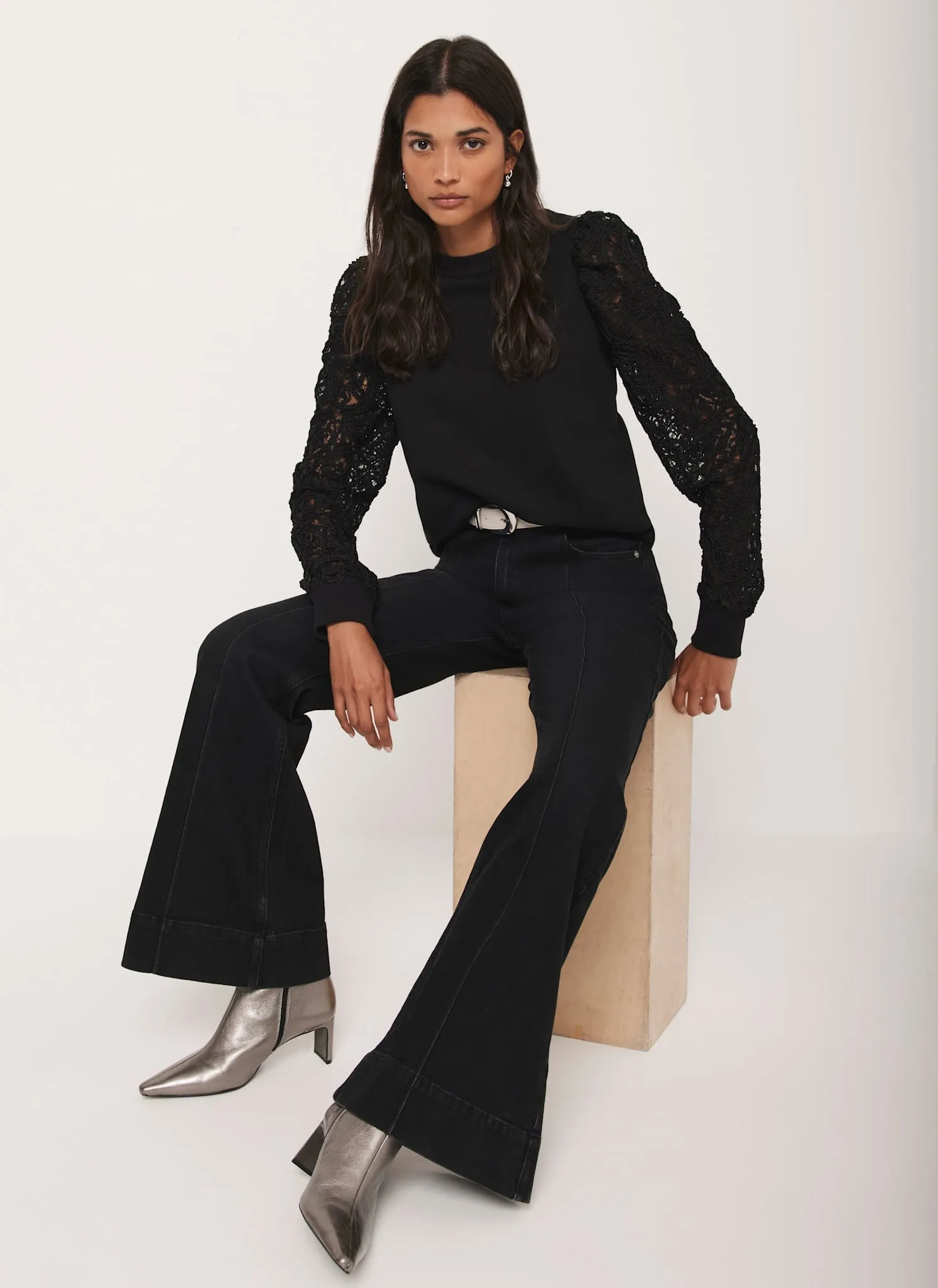 Black Lace Sleeve Sweatshirt sold by Mint Velvet product image thumbnail 2