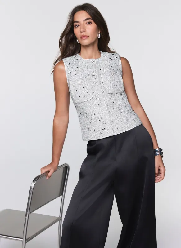Silver Sequin Boucle Waistcoat sold by Mint Velvet
