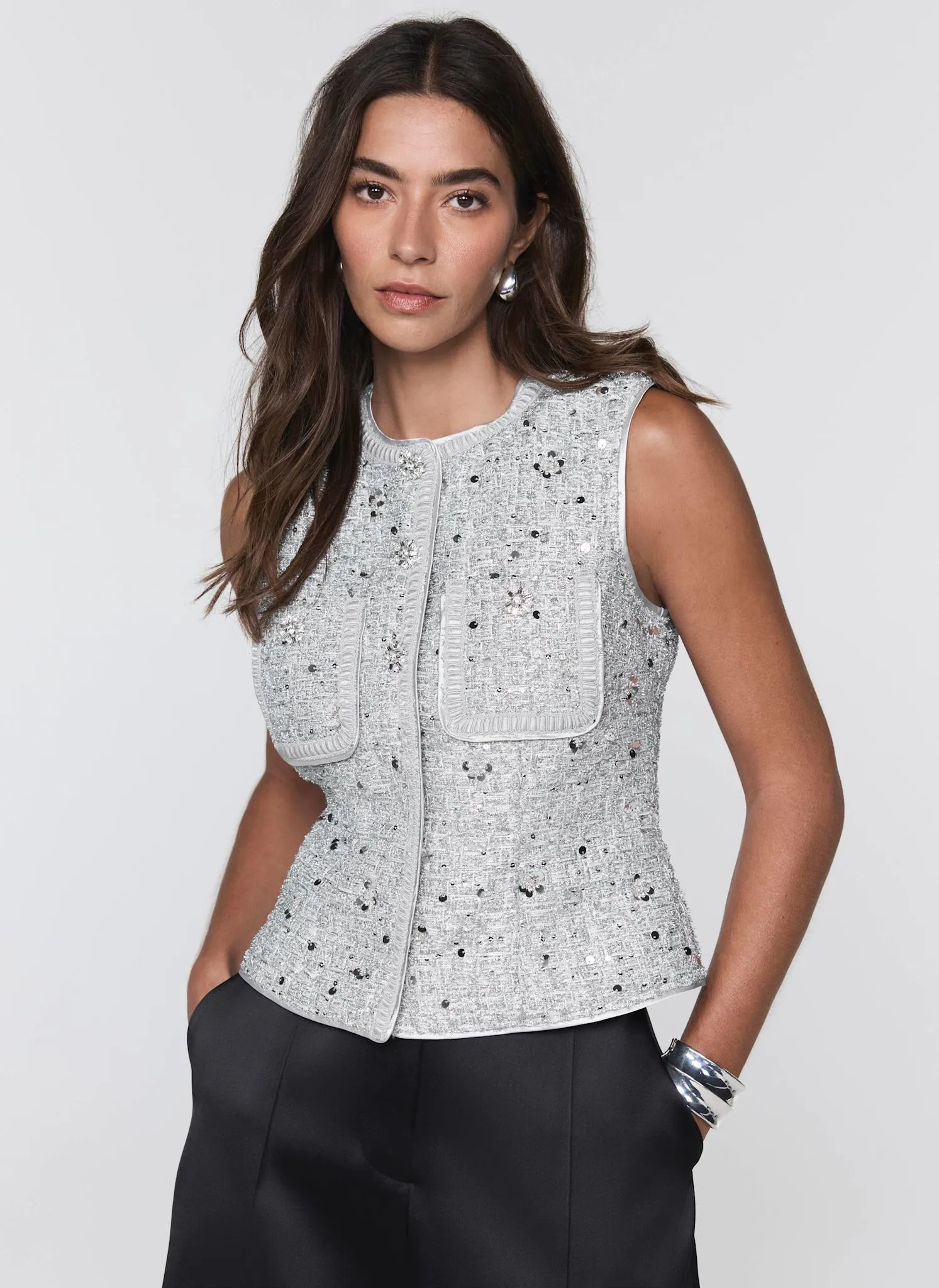 Silver Sequin Boucle Waistcoat sold by Mint Velvet product image thumbnail 2