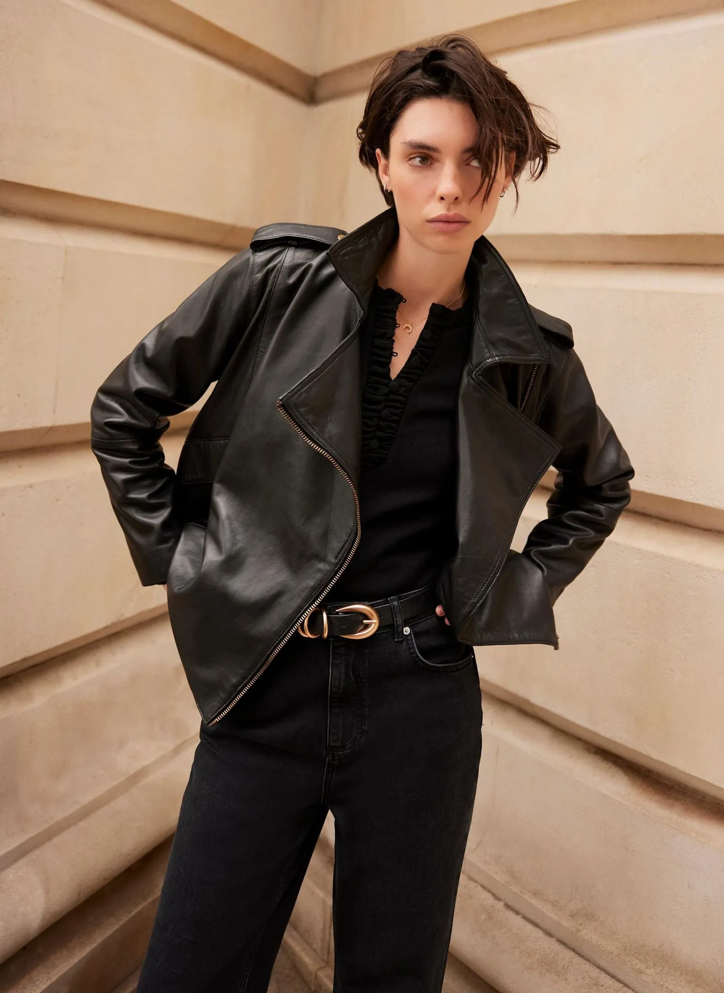 Black Ruched Cotton Blend Henley Top sold by Mint Velvet product image thumbnail 3