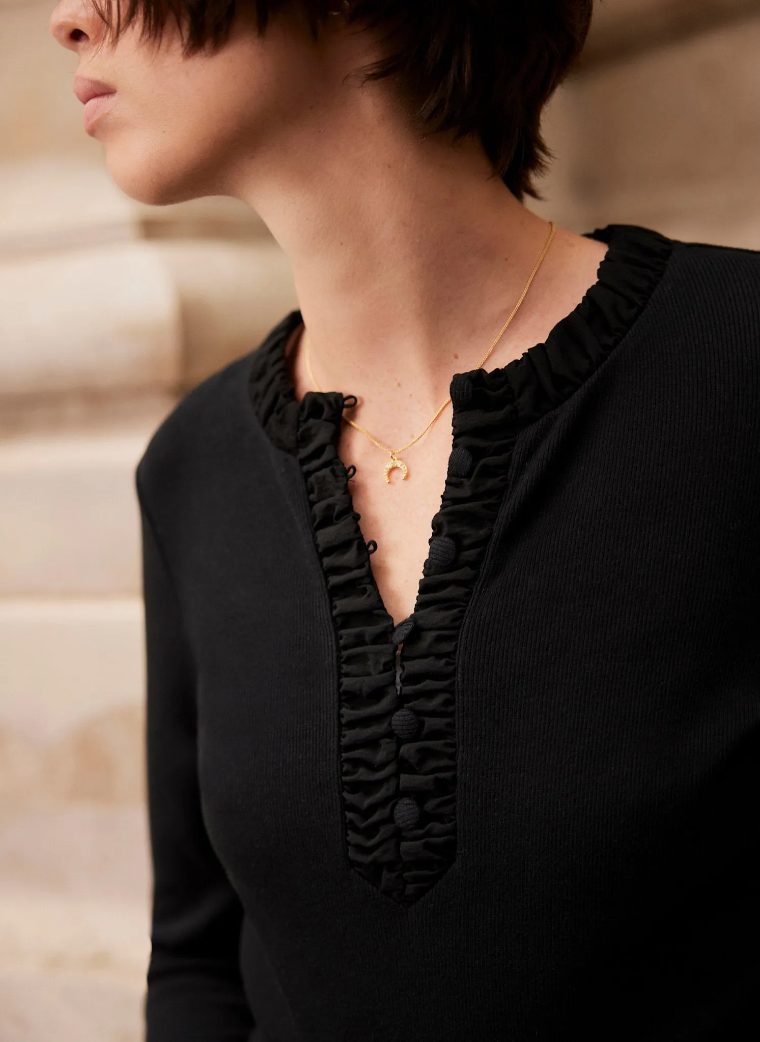 Black Ruched Cotton Blend Henley Top sold by Mint Velvet product image thumbnail 4