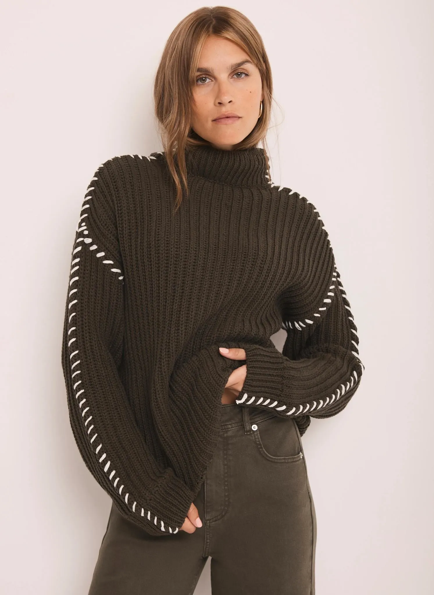 Khaki Cotton Blend Jumper sold by Mint Velvet product image thumbnail 2