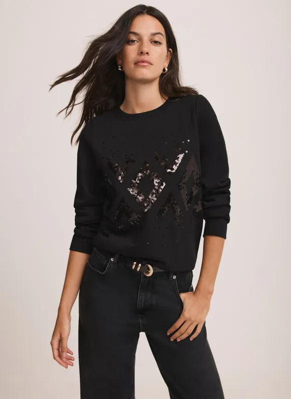 Black Cotton Blend Sequin Sweatshirt sold by Mint Velvet