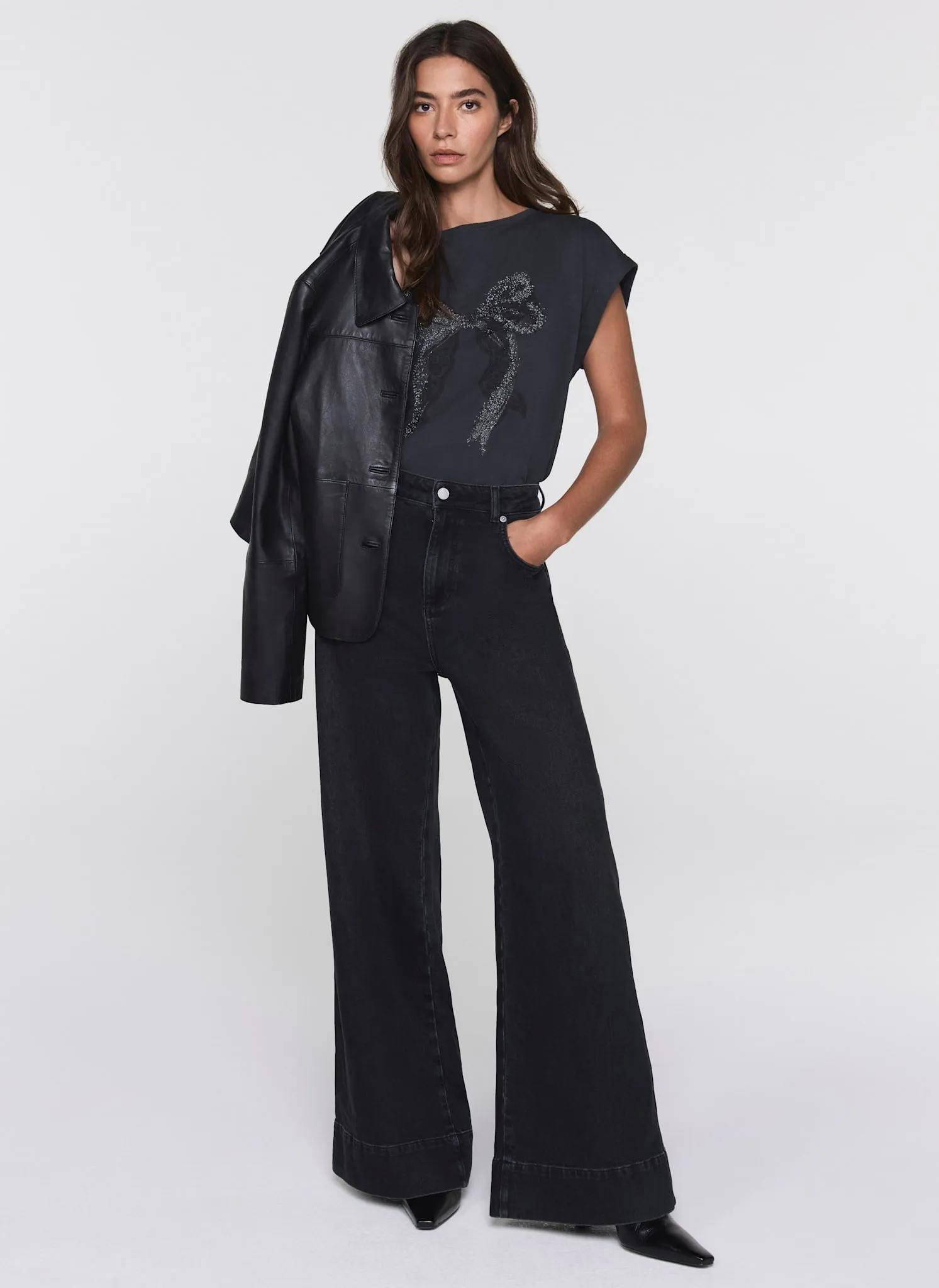 Black Cotton Bow Graphic T-Shirt sold by Mint Velvet product image thumbnail 4