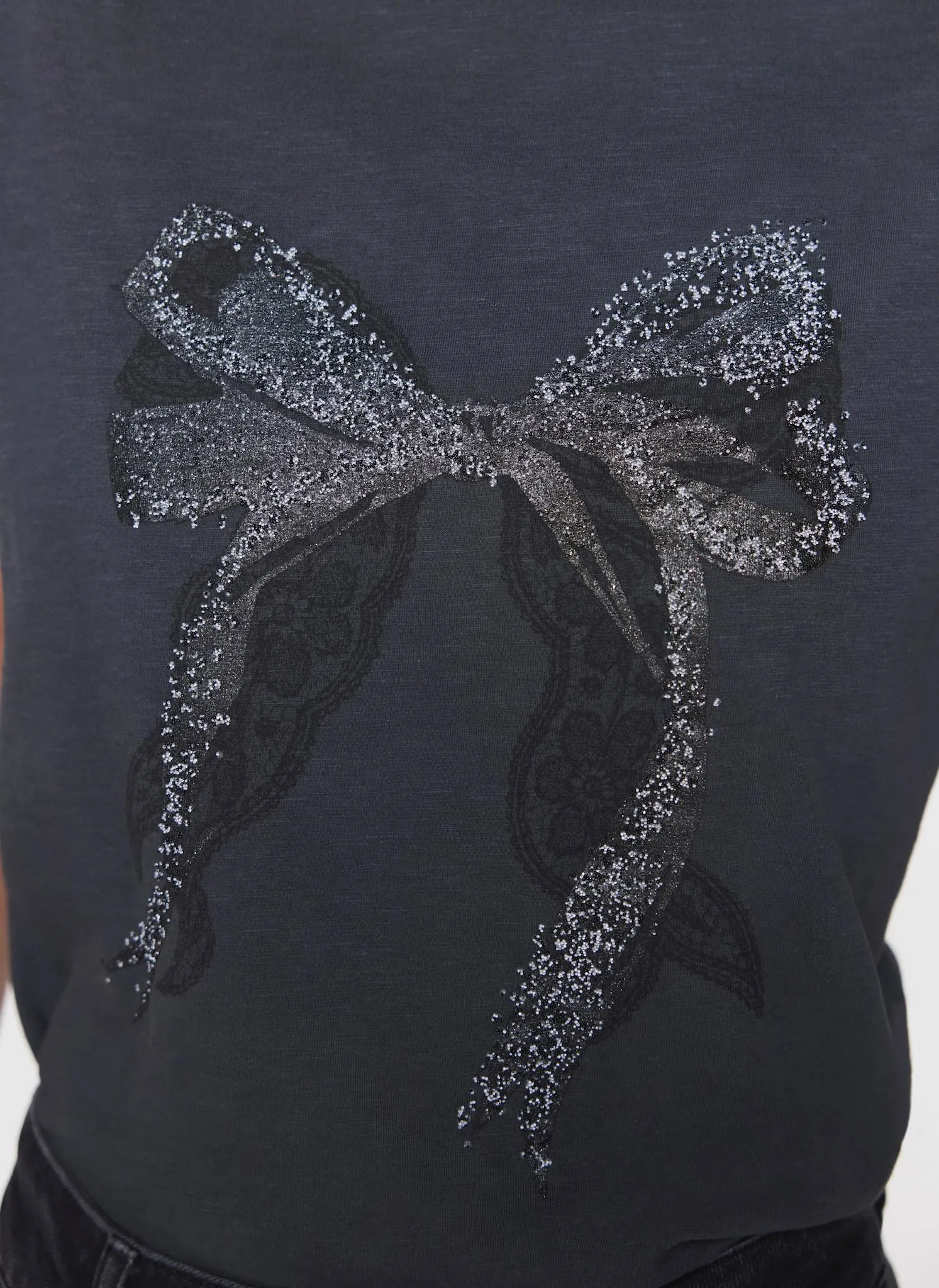 Black Cotton Bow Graphic T-Shirt sold by Mint Velvet product image thumbnail 3