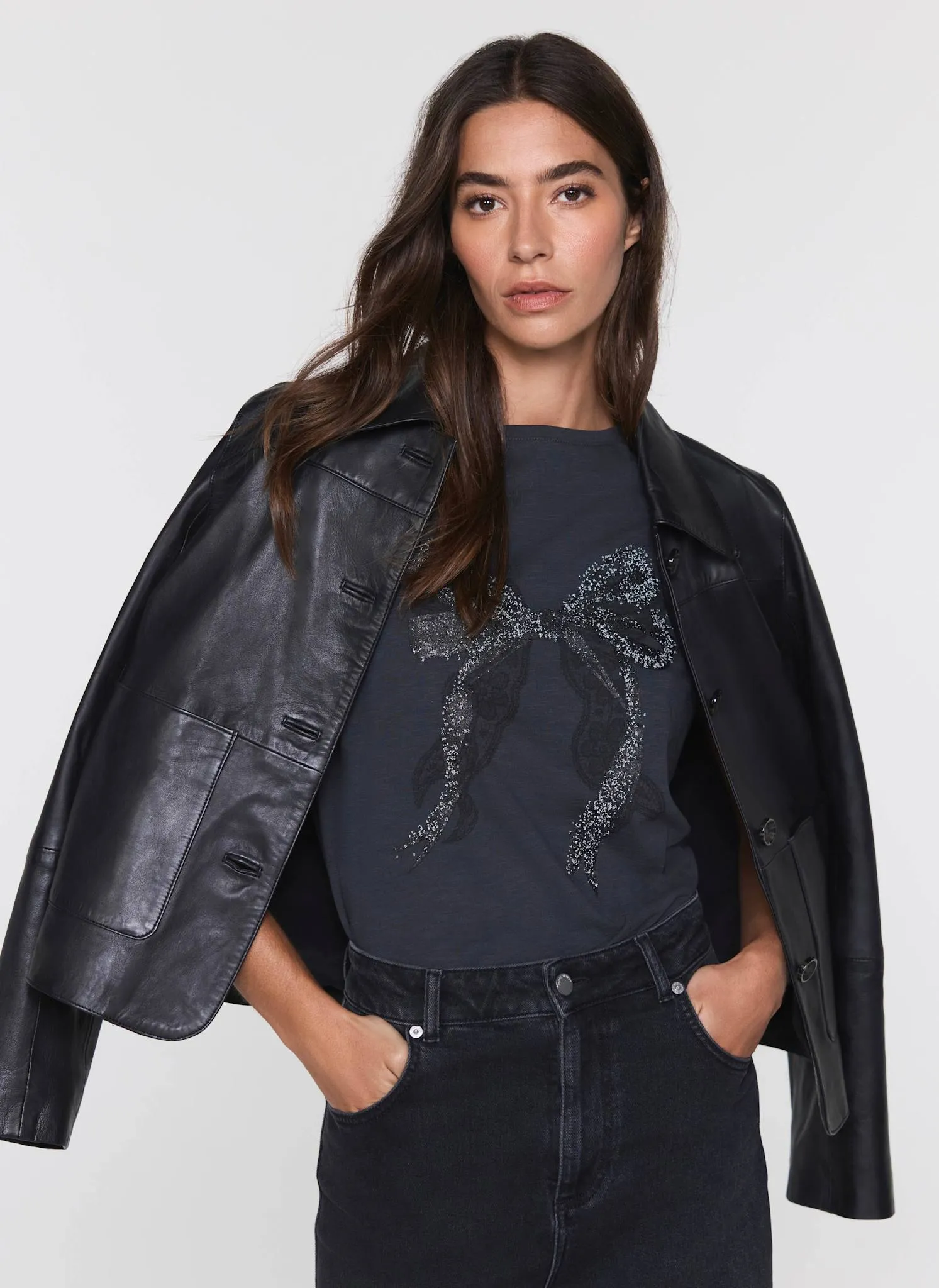 Black Cotton Bow Graphic T-Shirt sold by Mint Velvet product image thumbnail 2