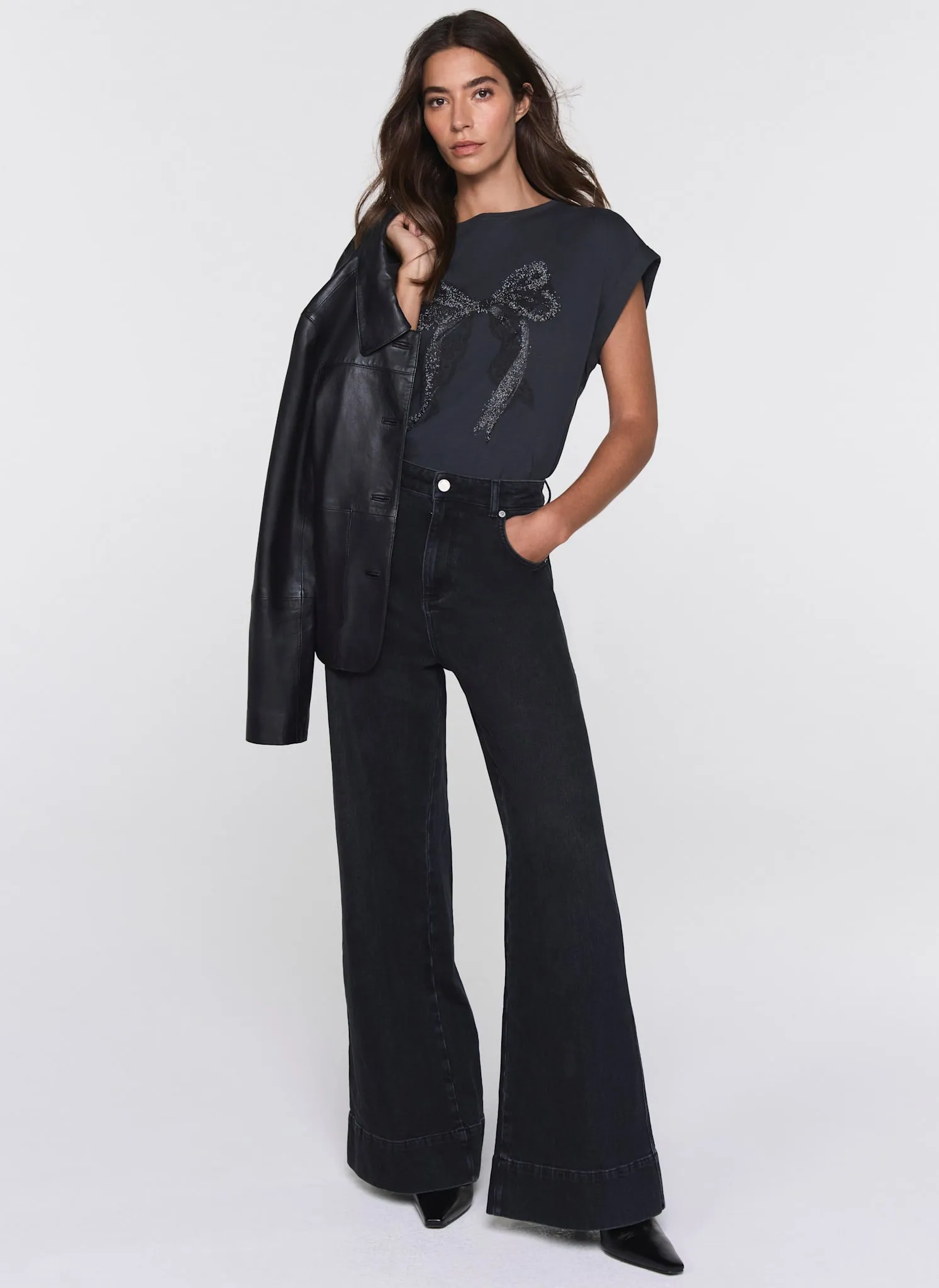 Black Cotton Bow Graphic T-Shirt sold by Mint Velvet product image thumbnail 5