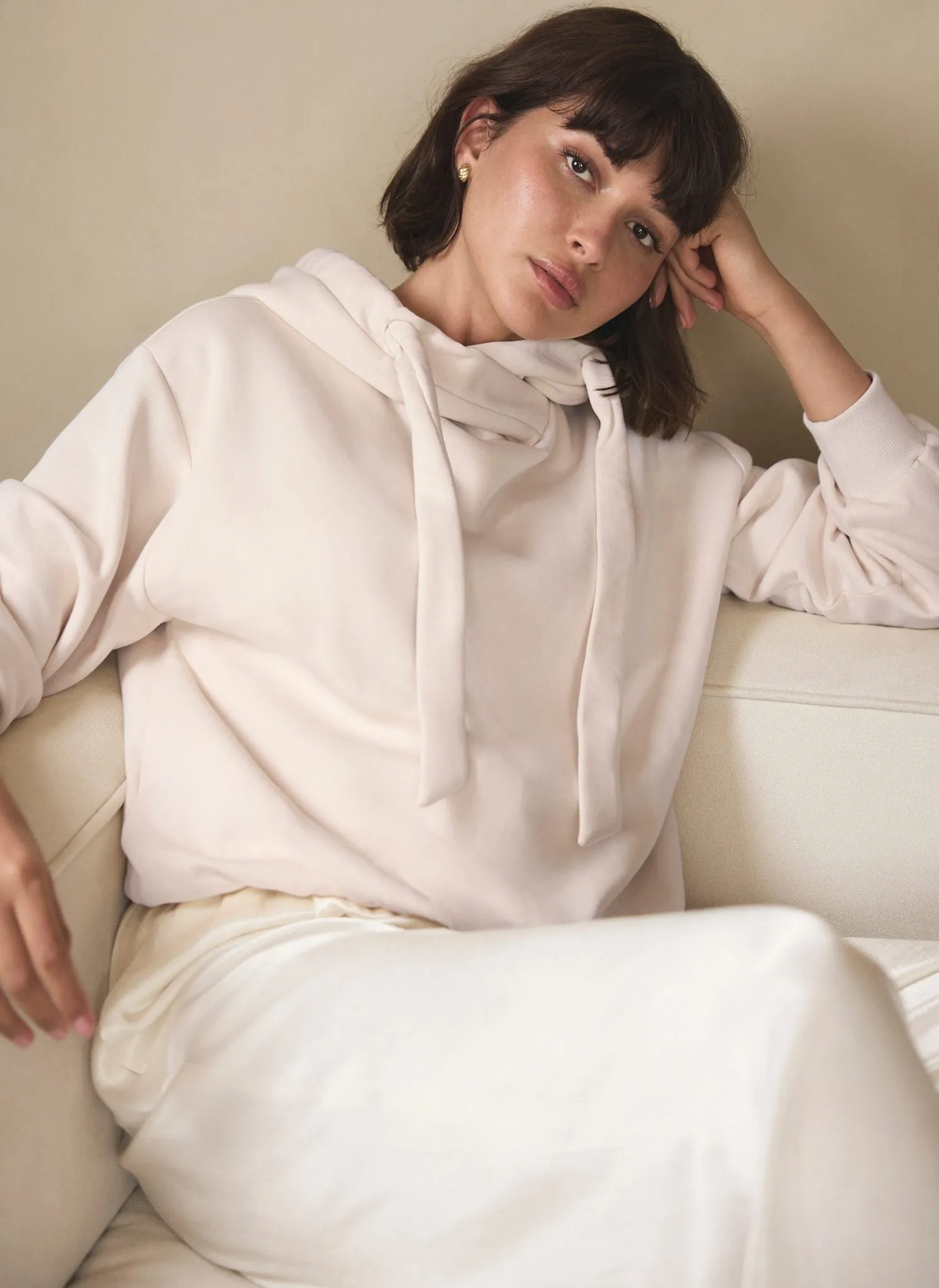 Pink Cotton Blend Cropped Bubble Hem Hoodie sold by Mint Velvet product image thumbnail 2