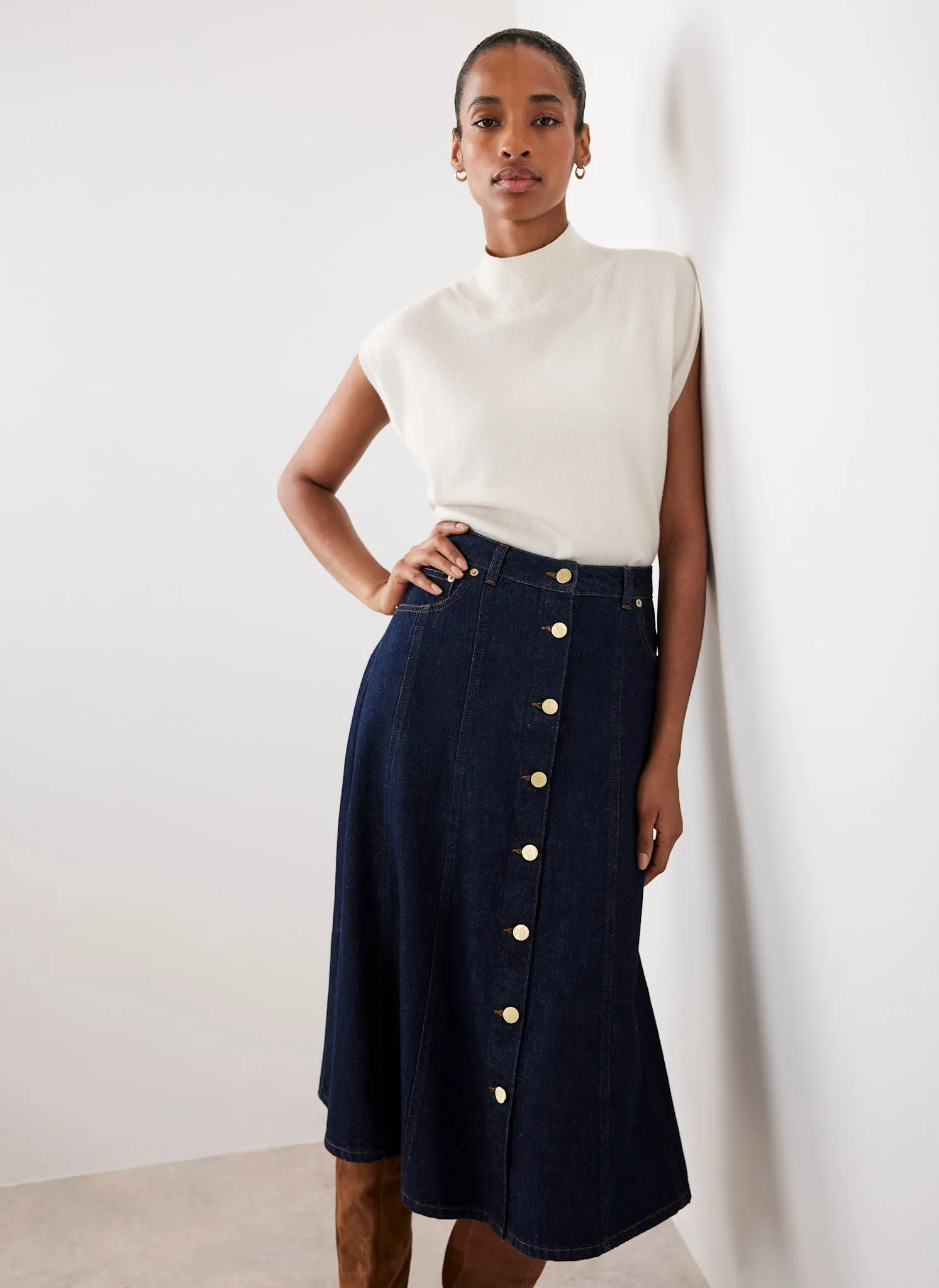 Dark Indigo Denim Midi Skirt sold by Mint Velvet product image thumbnail 3