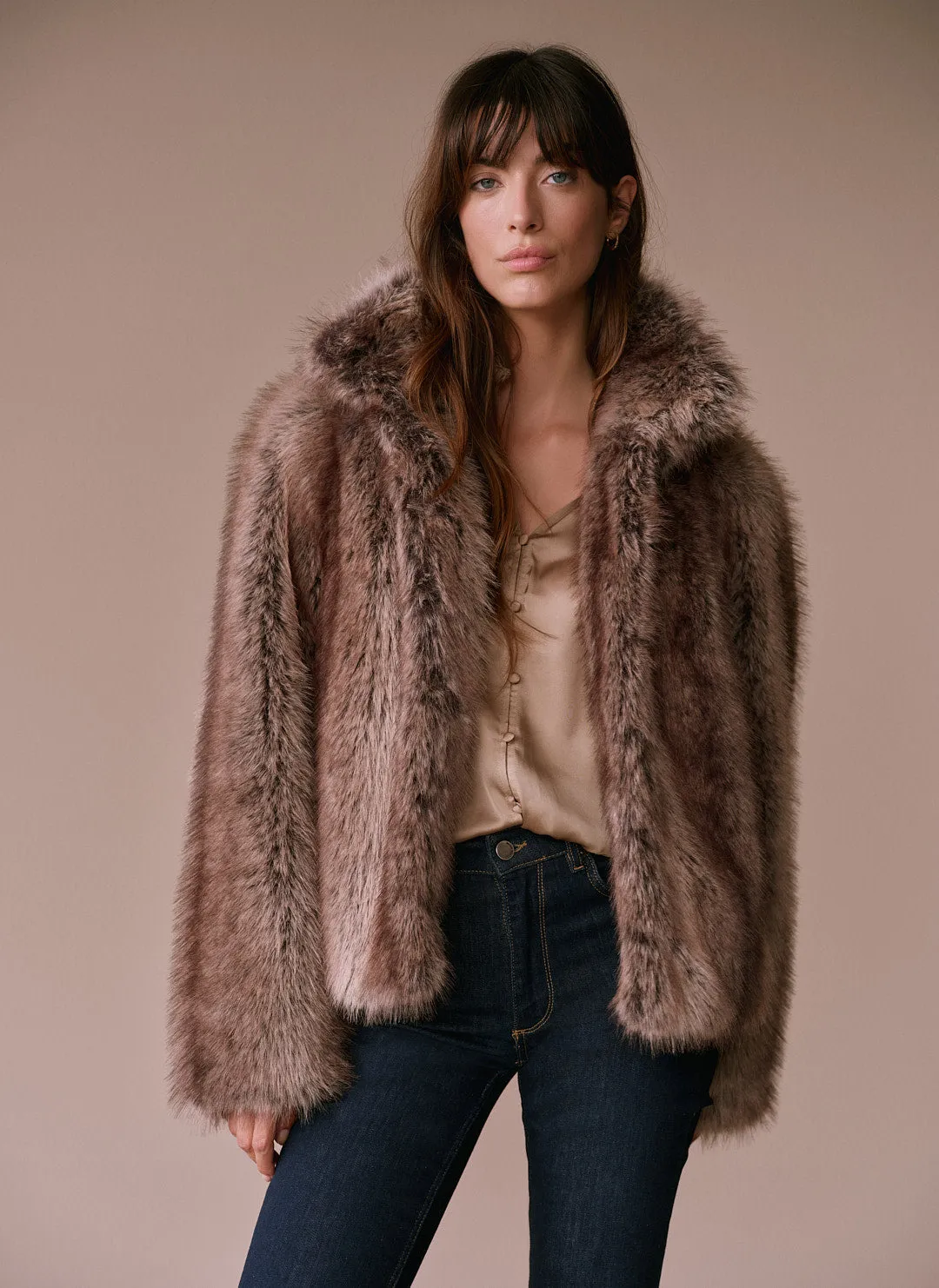 Neutral Faux Fur Cropped Jacket sold by Mint Velvet product image thumbnail 4
