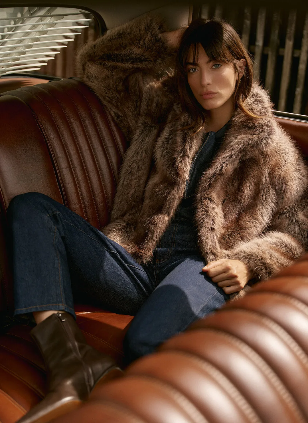 Neutral Faux Fur Cropped Jacket sold by Mint Velvet