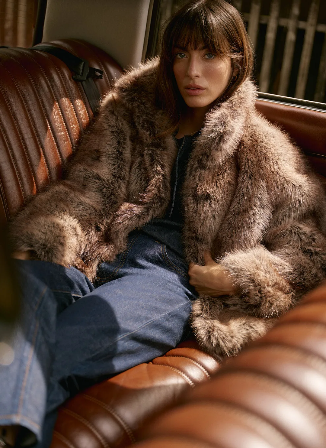 Neutral Faux Fur Cropped Jacket sold by Mint Velvet product image thumbnail 2