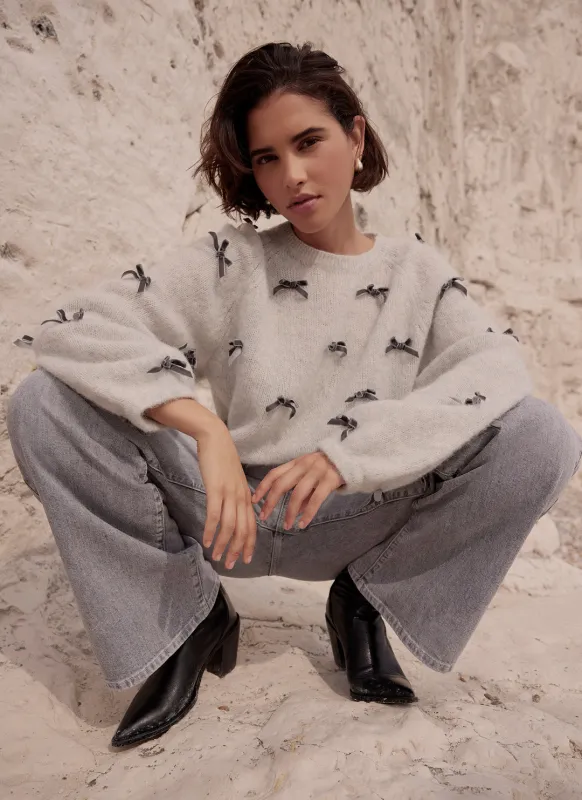 Grey Alpaca Blend Bow Detail Jumper sold by Mint Velvet