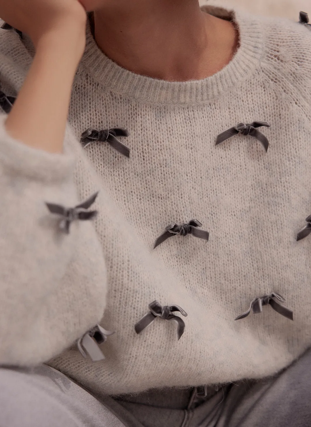 Grey Alpaca Blend Bow Detail Jumper sold by Mint Velvet product image thumbnail 4