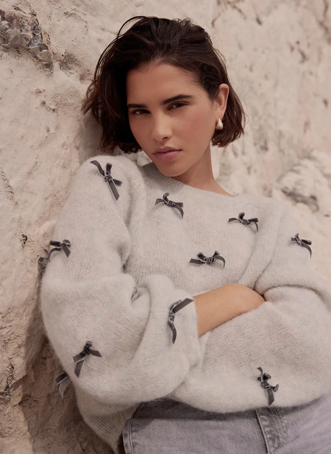Grey Alpaca Blend Bow Detail Jumper sold by Mint Velvet product image thumbnail 2