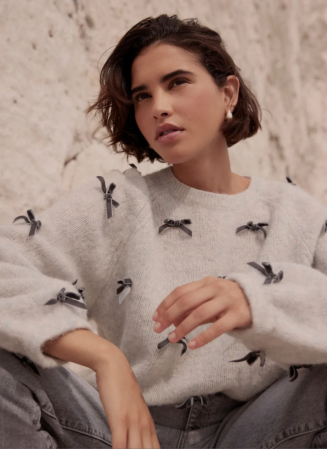 Grey Alpaca Blend Bow Detail Jumper sold by Mint Velvet product image thumbnail 5