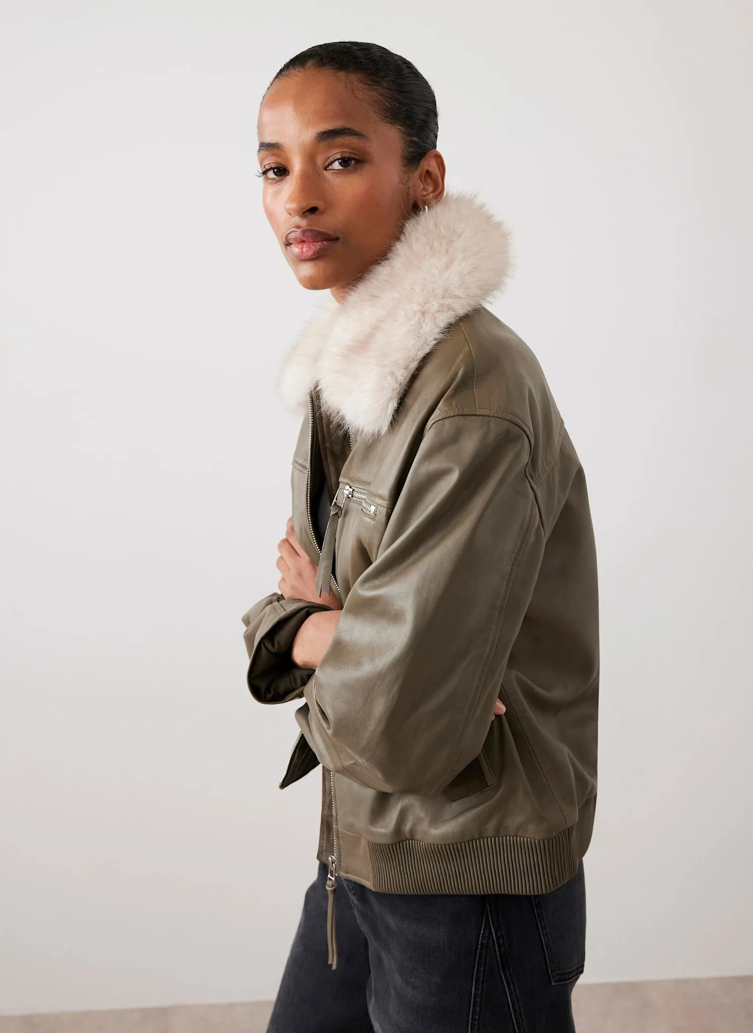 Green Leather Bomber Jacket sold by Mint Velvet product image thumbnail 2