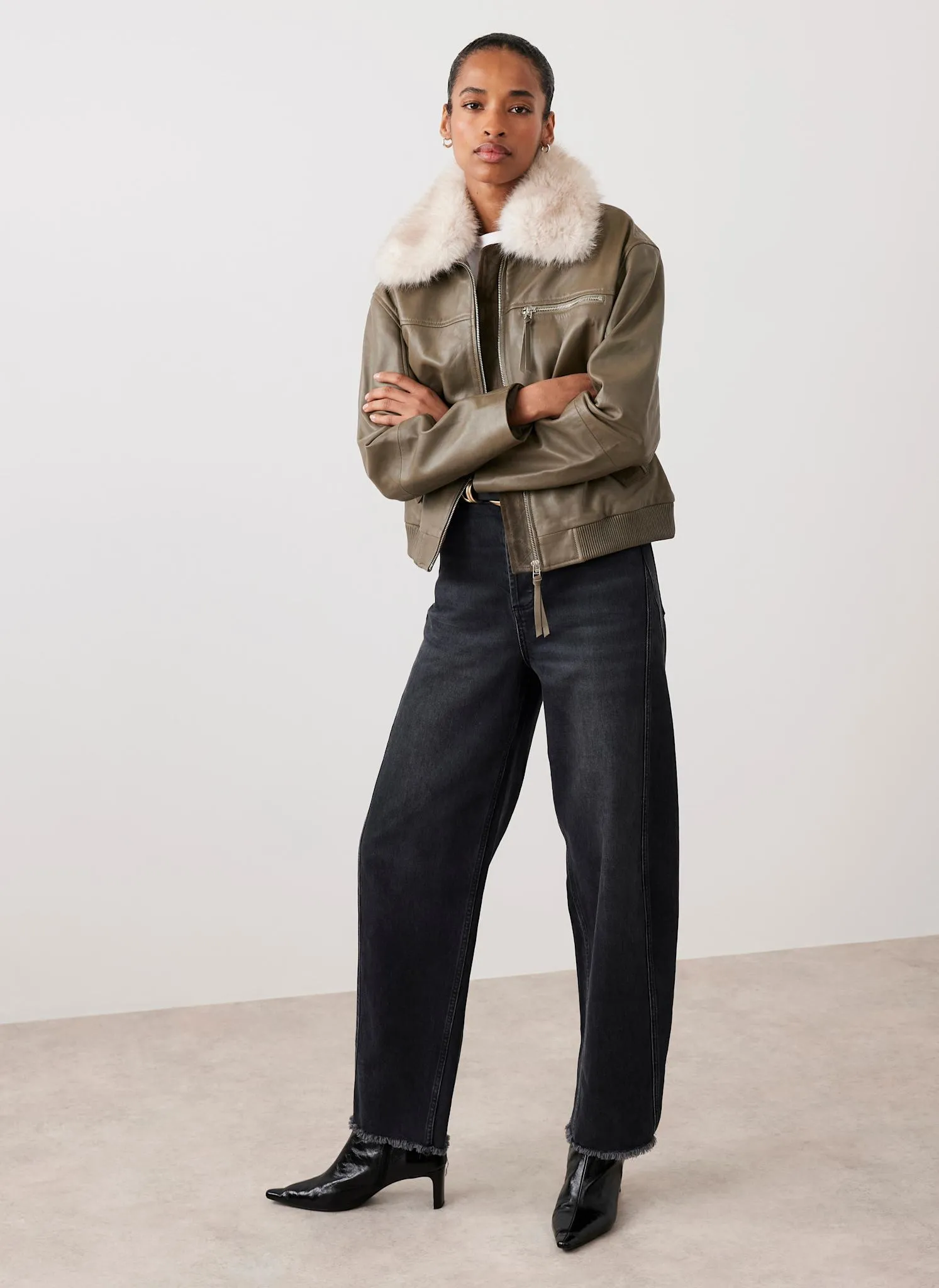 Green Leather Bomber Jacket sold by Mint Velvet