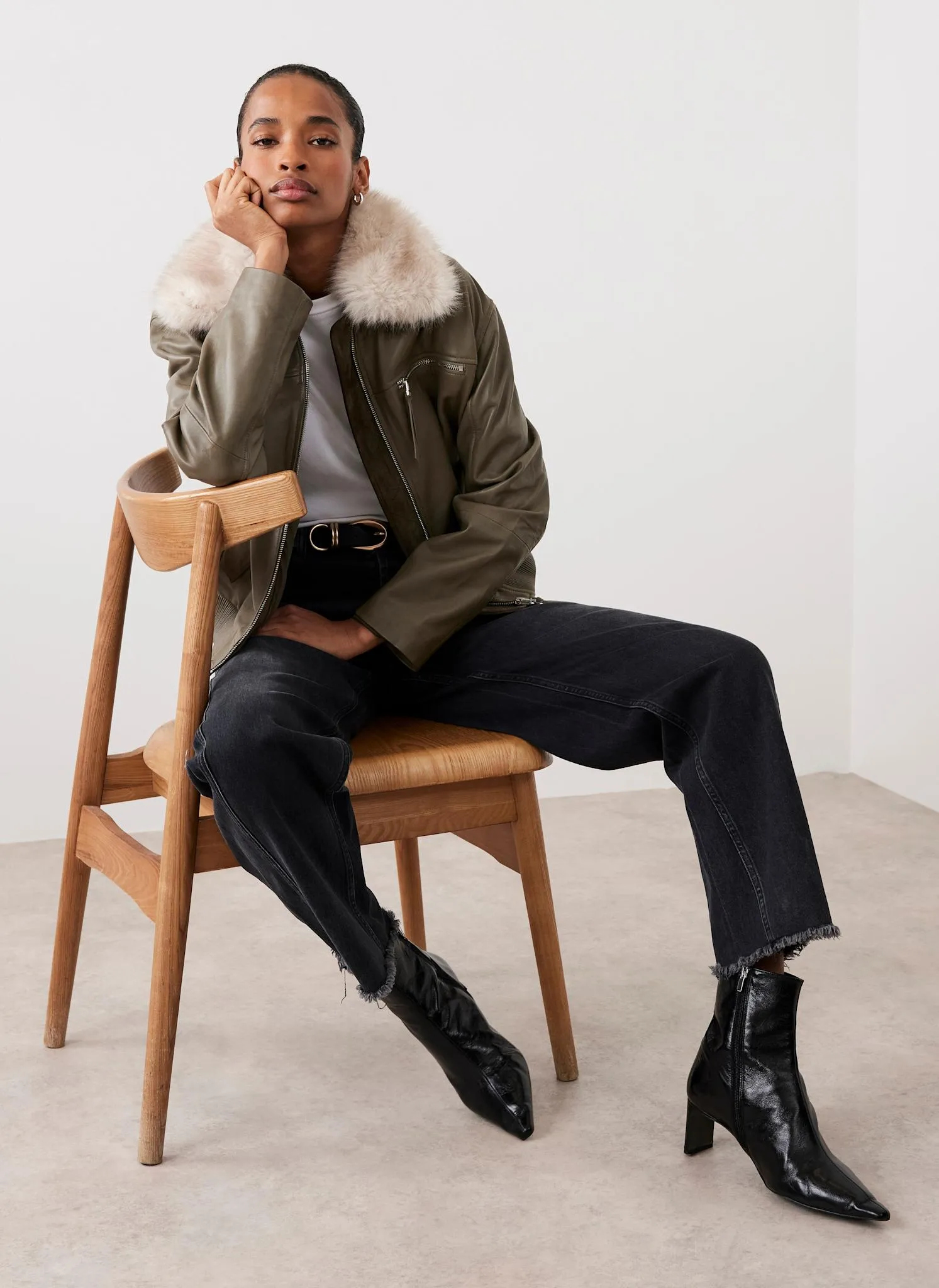 Green Leather Bomber Jacket sold by Mint Velvet product image thumbnail 3