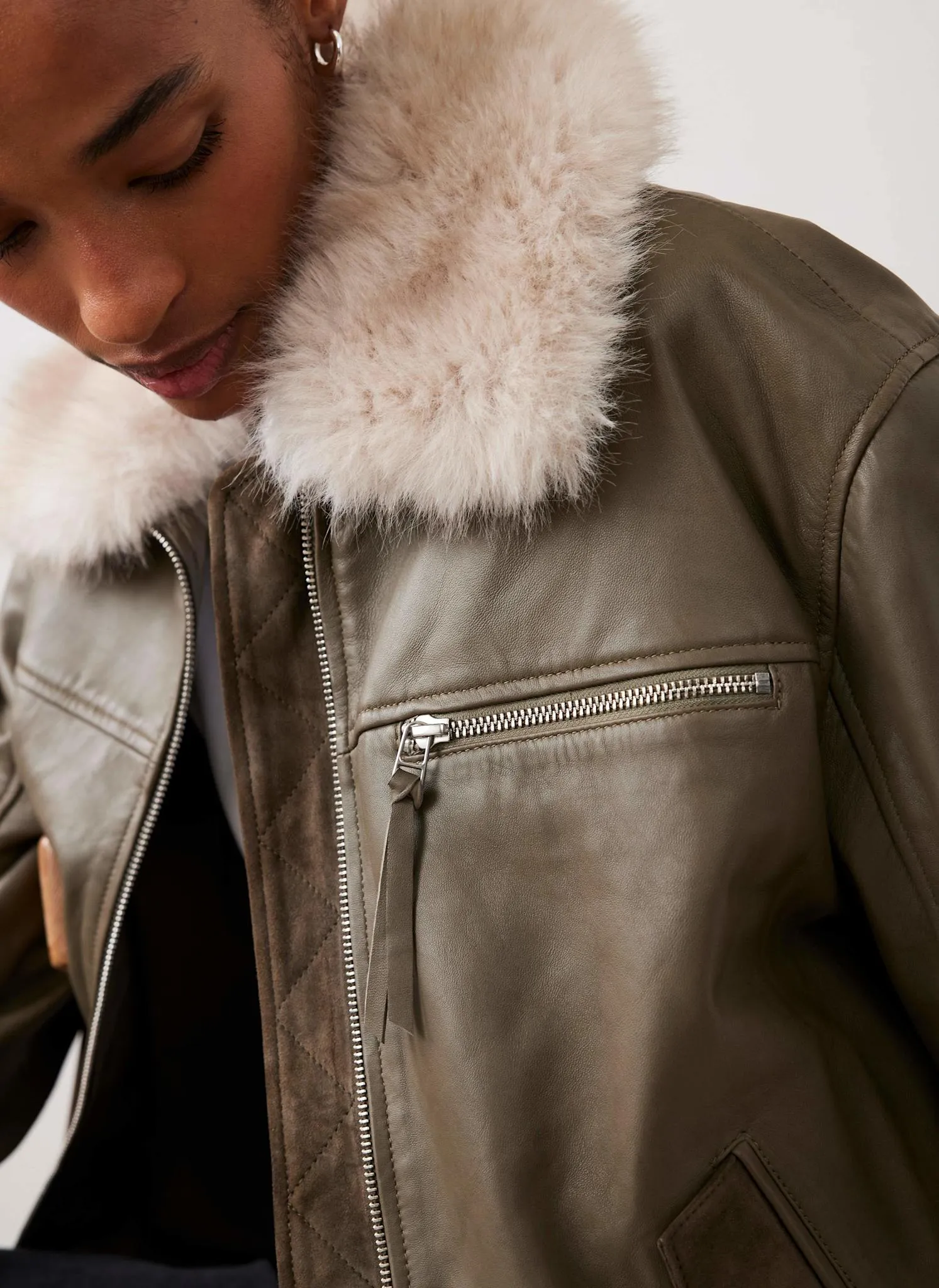 Green Leather Bomber Jacket sold by Mint Velvet product image thumbnail 4