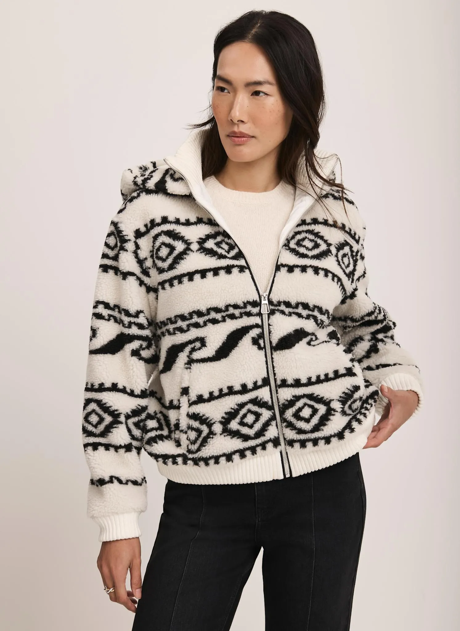 Cream Borg Print Hooded Zip Jacket sold by Mint Velvet product image thumbnail 3