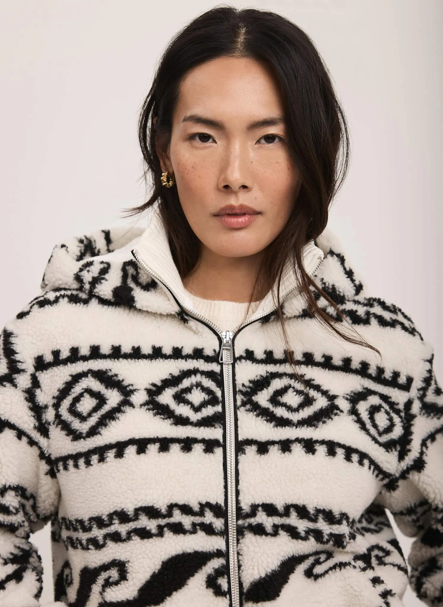 Cream Borg Print Hooded Zip Jacket sold by Mint Velvet product image thumbnail 4