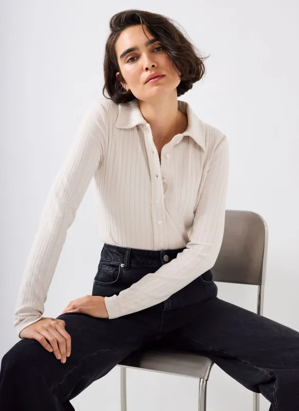 Neutral Whipstitch Polo Top sold by Mint Velvet