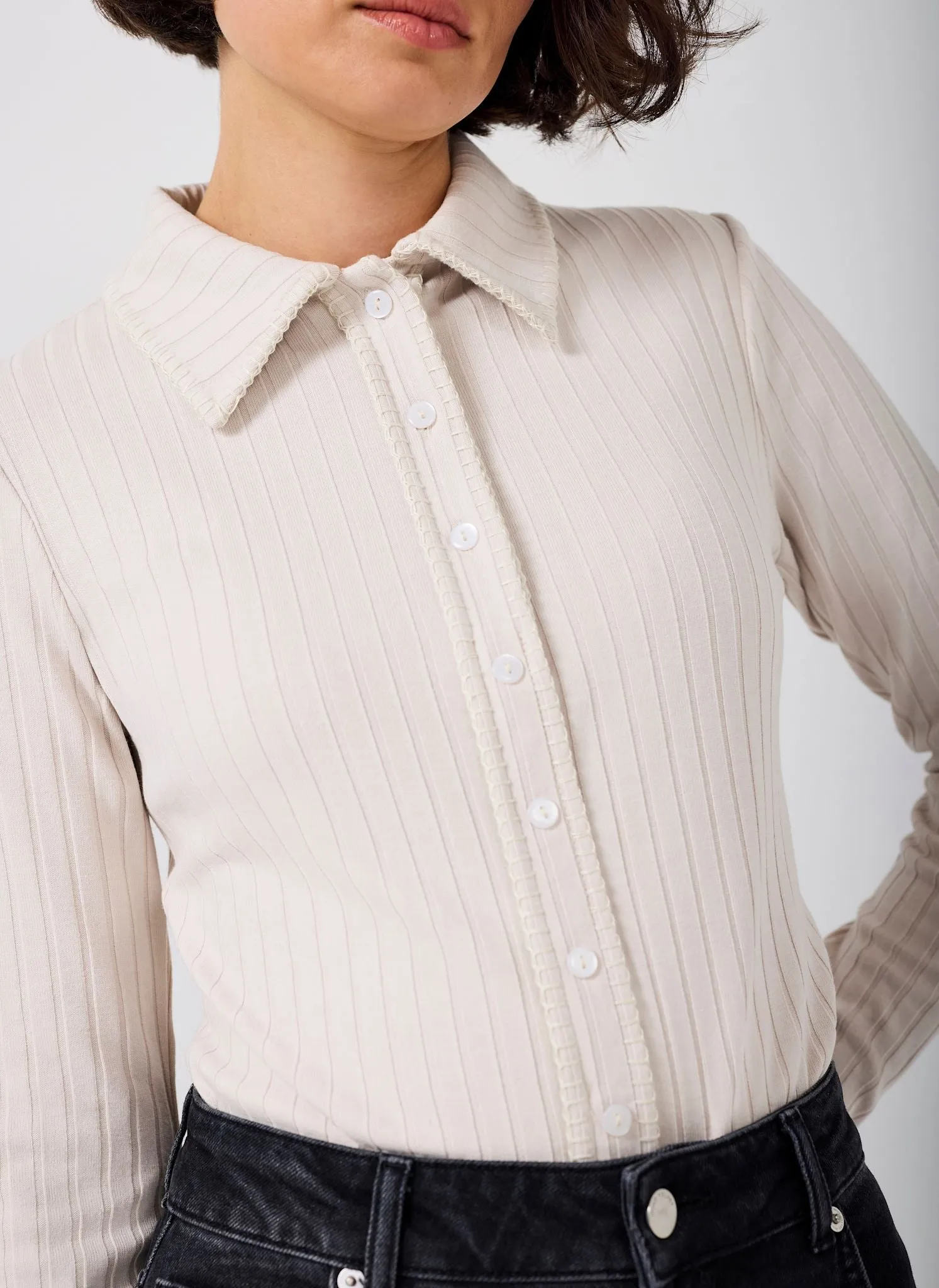 Neutral Whipstitch Polo Top sold by Mint Velvet product image thumbnail 3