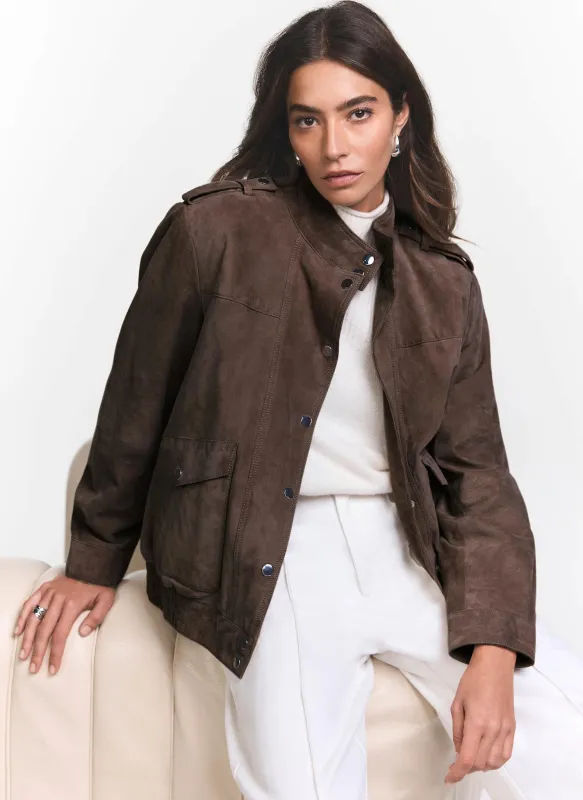 Brown Suede Bomber Jacket sold by Mint Velvet