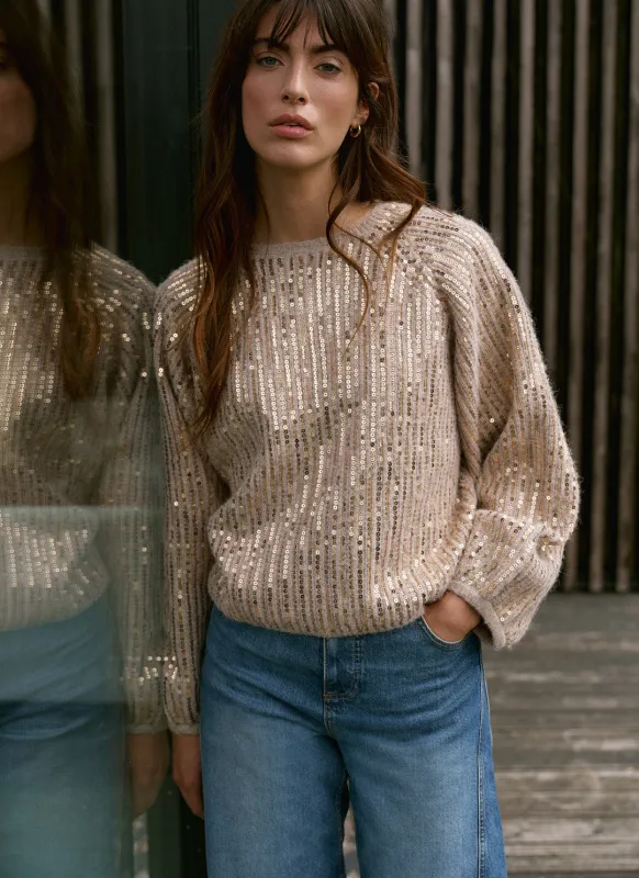 Neutral Sequin Embellished Jumper sold by Mint Velvet