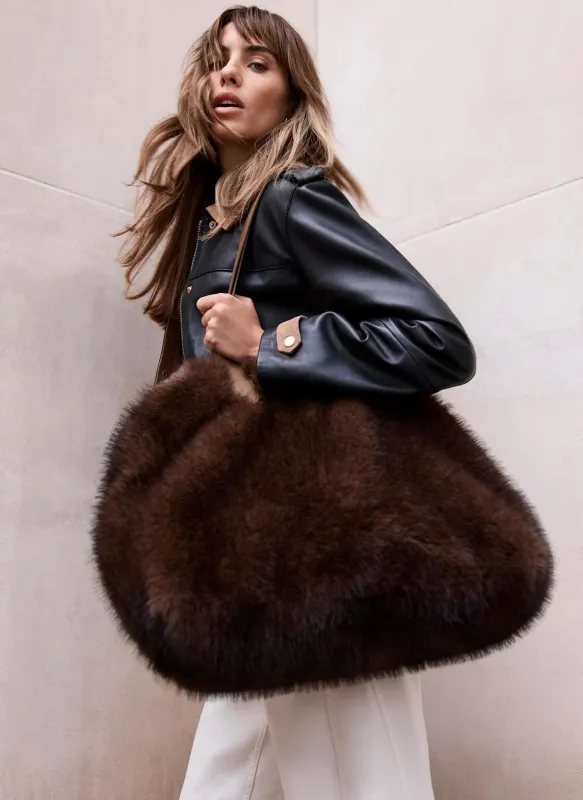 Millie Brown Faux Fur Tote Bag sold by Mint Velvet