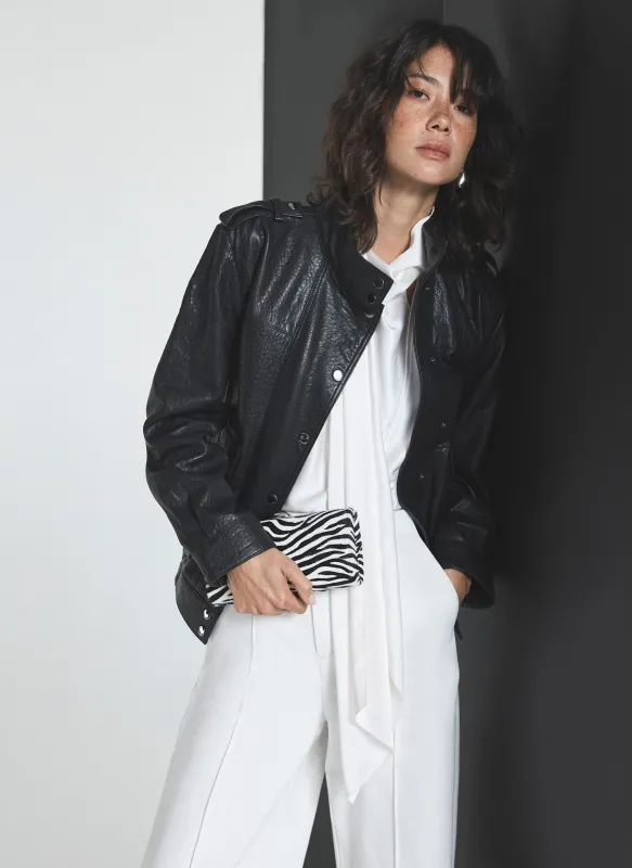 Black Textured Leather Jacket sold by Mint Velvet