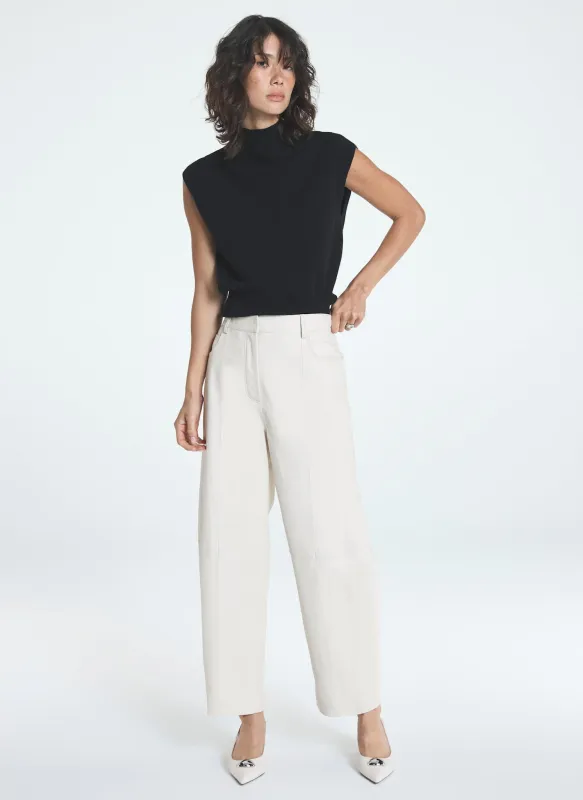 Cream Leather Barrel Leg Trousers sold by Mint Velvet
