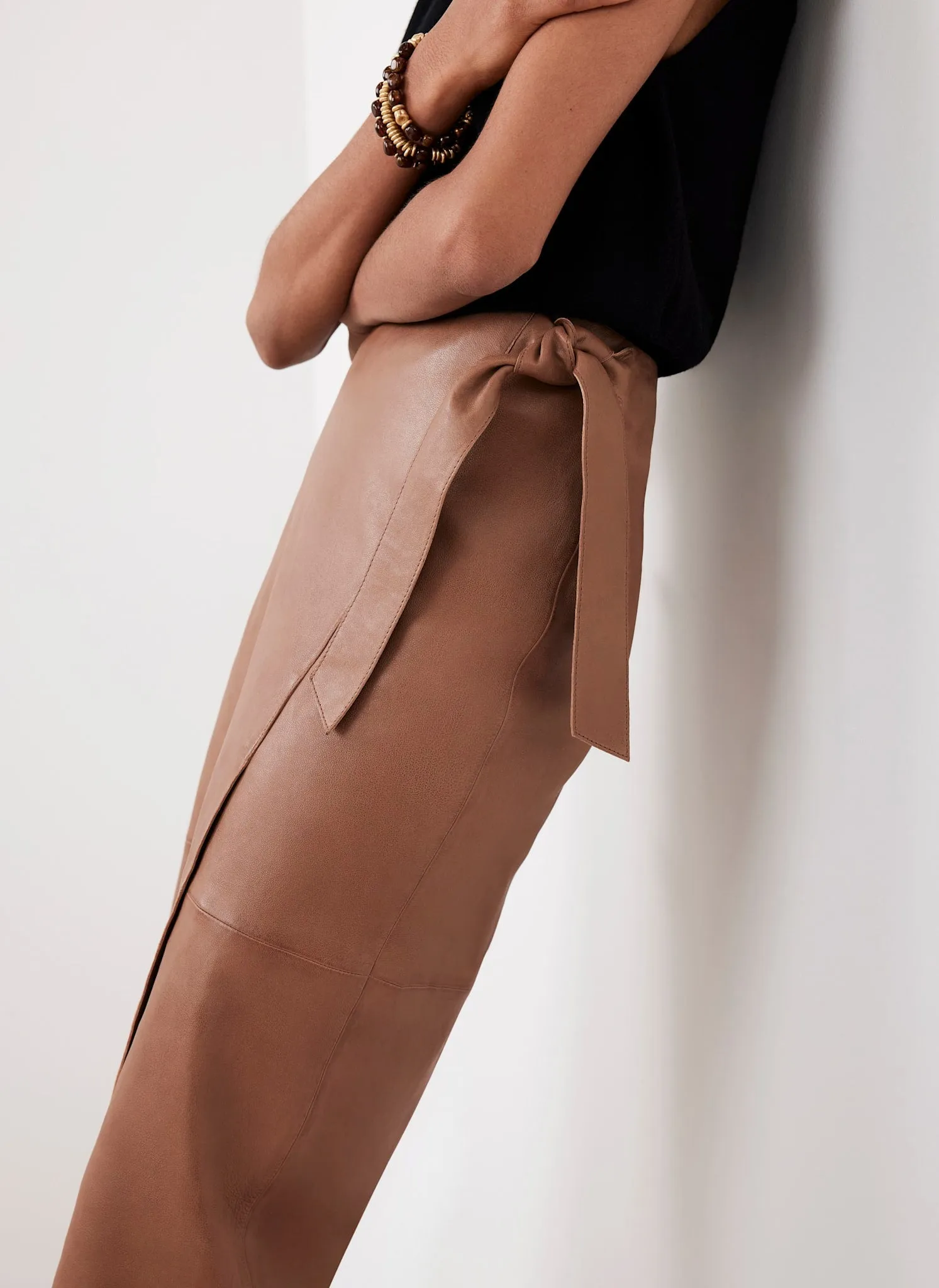 Tan Leather Midi Skirt sold by Mint Velvet product image thumbnail 4