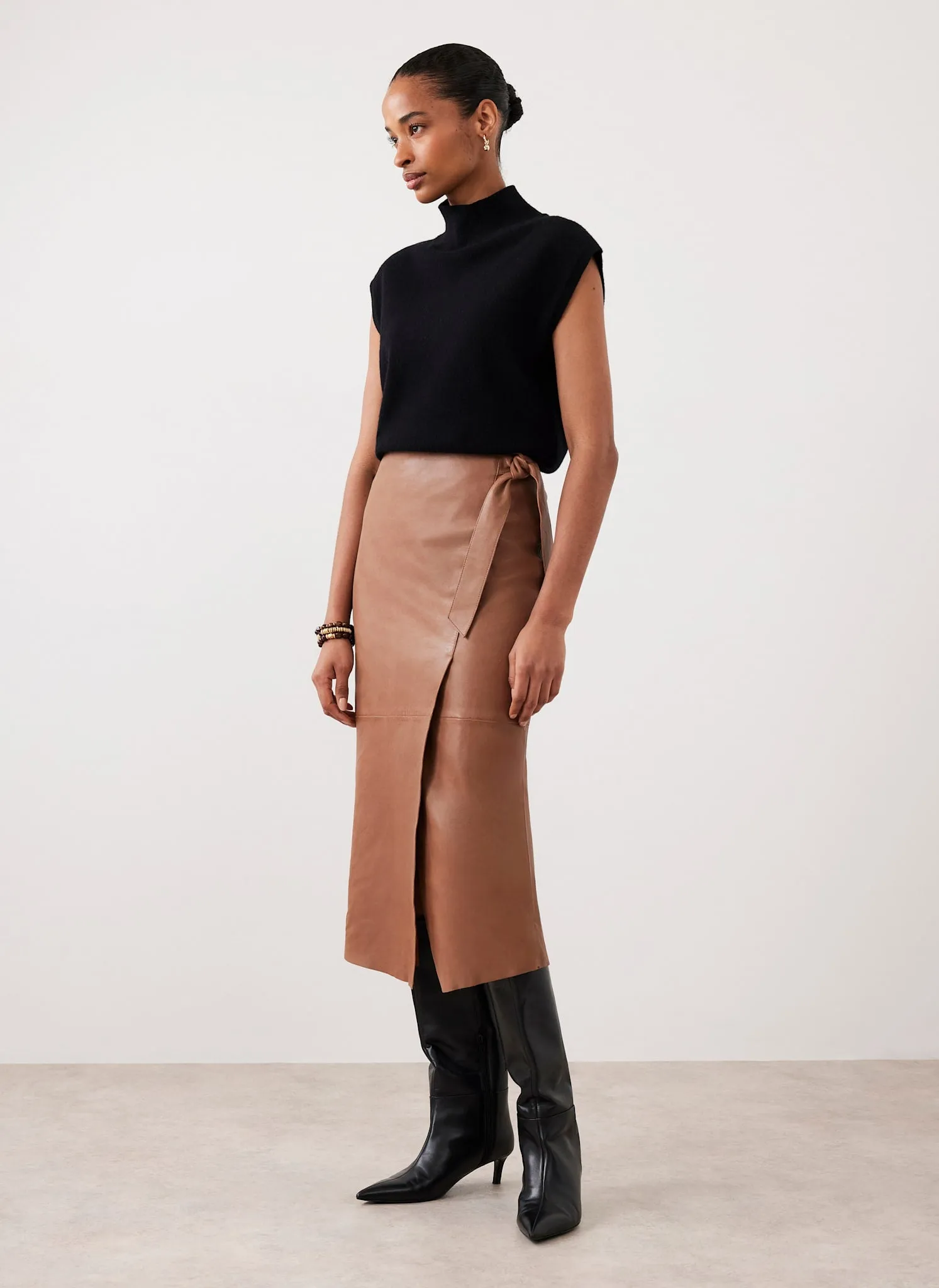 Tan Leather Midi Skirt sold by Mint Velvet product image thumbnail 3
