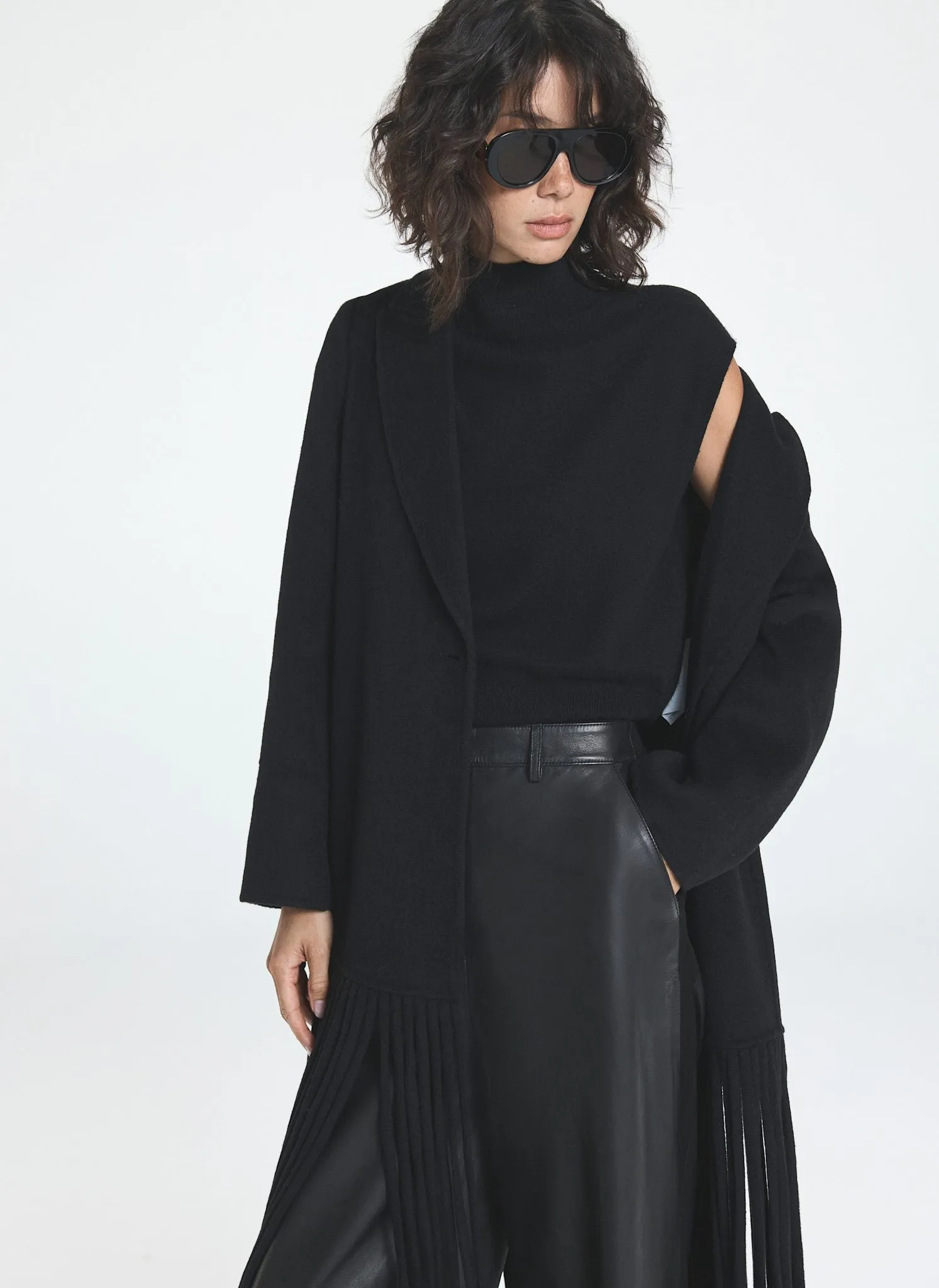 Black Wool Blend Fringed Maxi Coat sold by Mint Velvet product image thumbnail 3