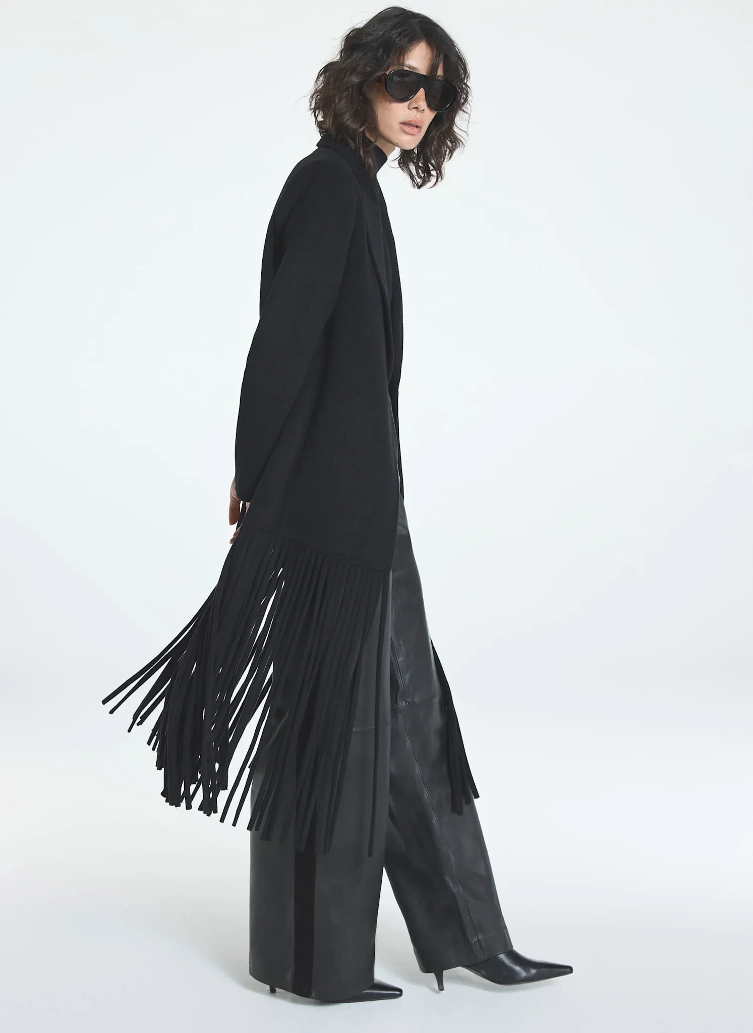 Black Wool Blend Fringed Maxi Coat sold by Mint Velvet