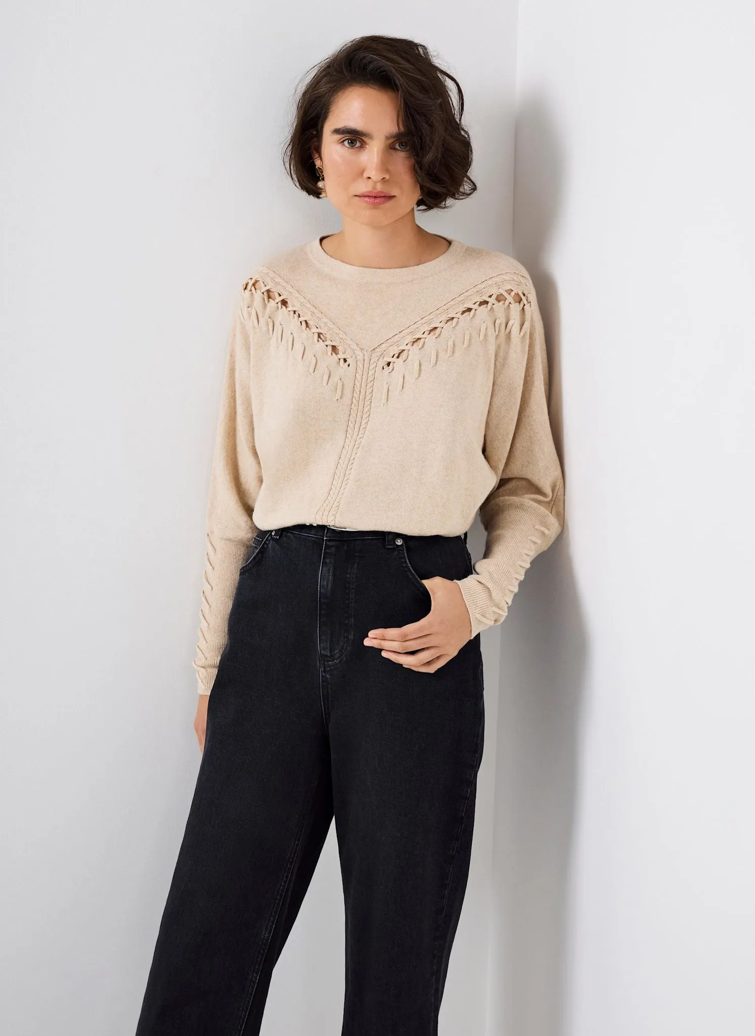 Neutral Cotton Blend Stitch Detail Jumper sold by Mint Velvet product image thumbnail 5