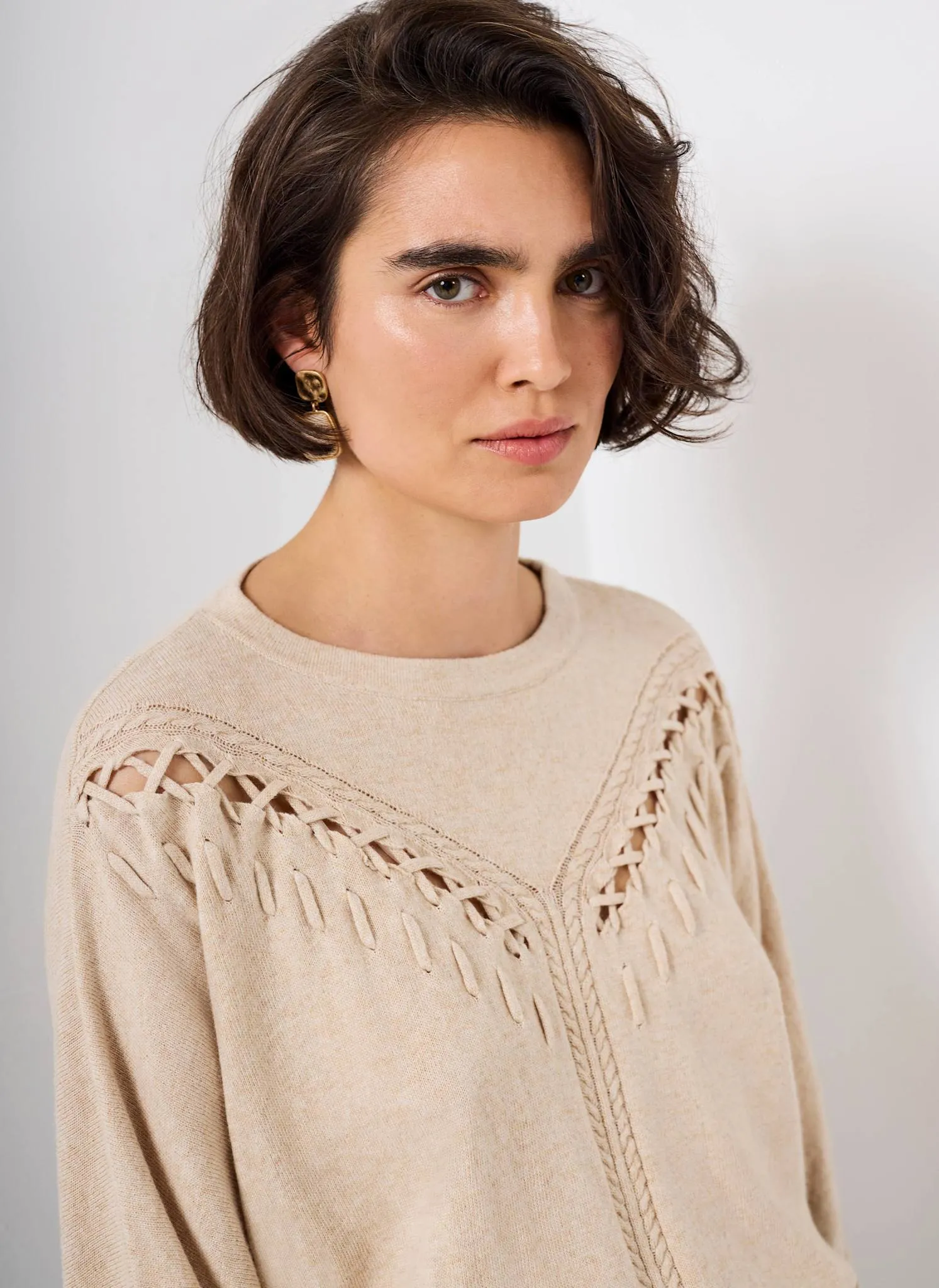 Neutral Cotton Blend Stitch Detail Jumper sold by Mint Velvet product image thumbnail 3