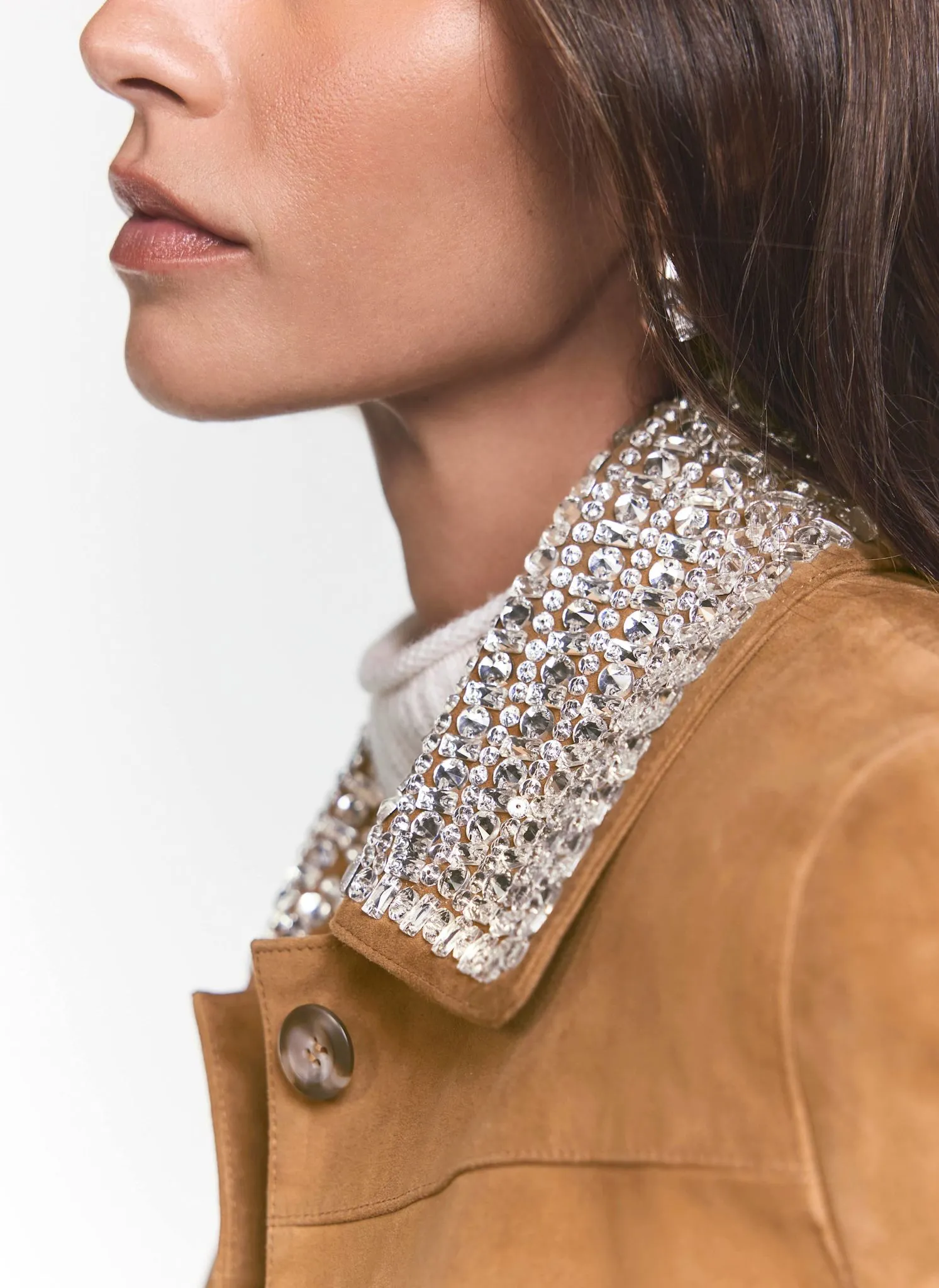 Tan Suede Diamante Detail Jacket sold by Mint Velvet product image thumbnail 3